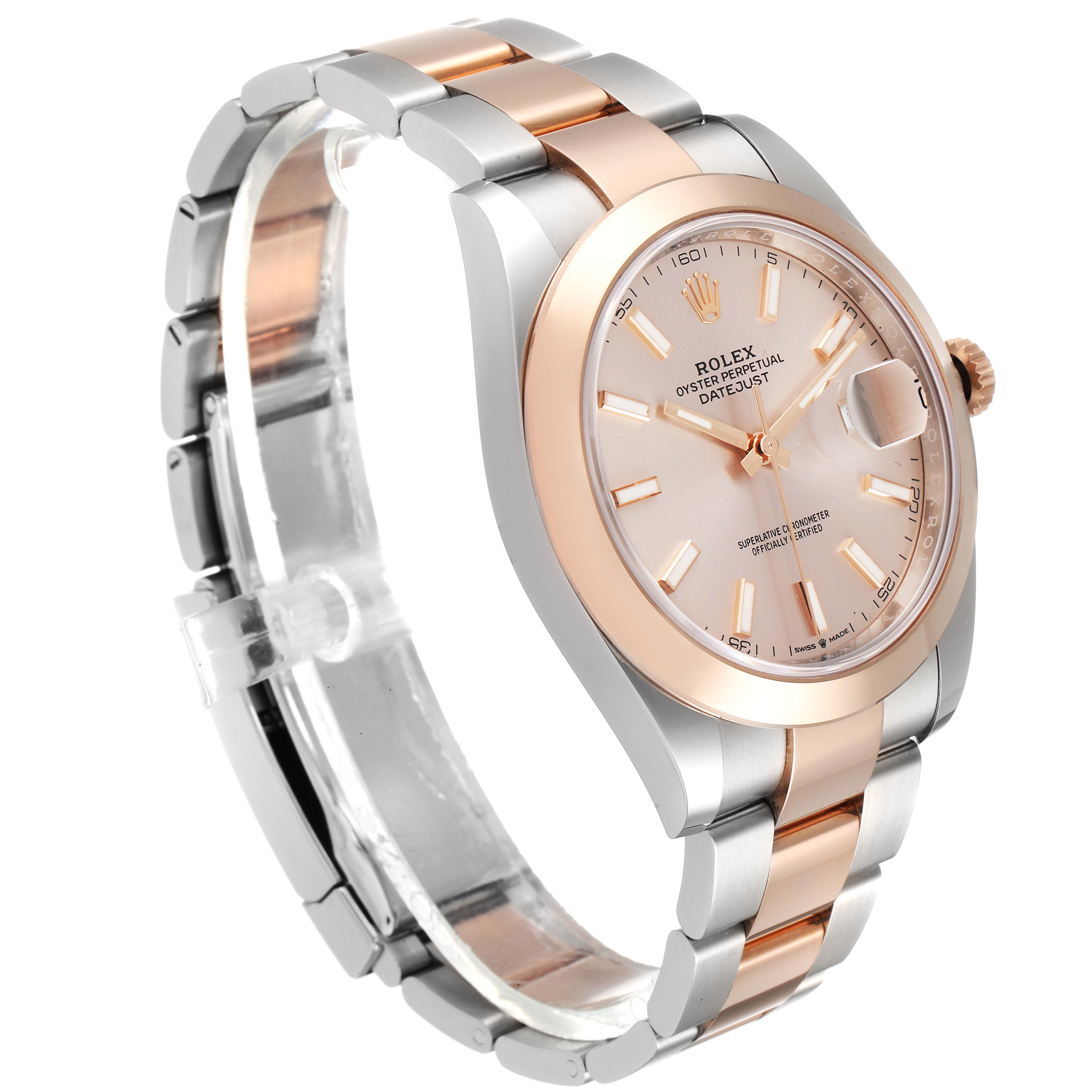 The Rolex Datejust 41 126301 Men's Steel and Gold (two tone) Beige Dial 126301 Men's Steel and Gold (two tone) Beige Dial watch is shown at an angle displaying the face, bezel, and bracelet, highlighting its two-tone design.