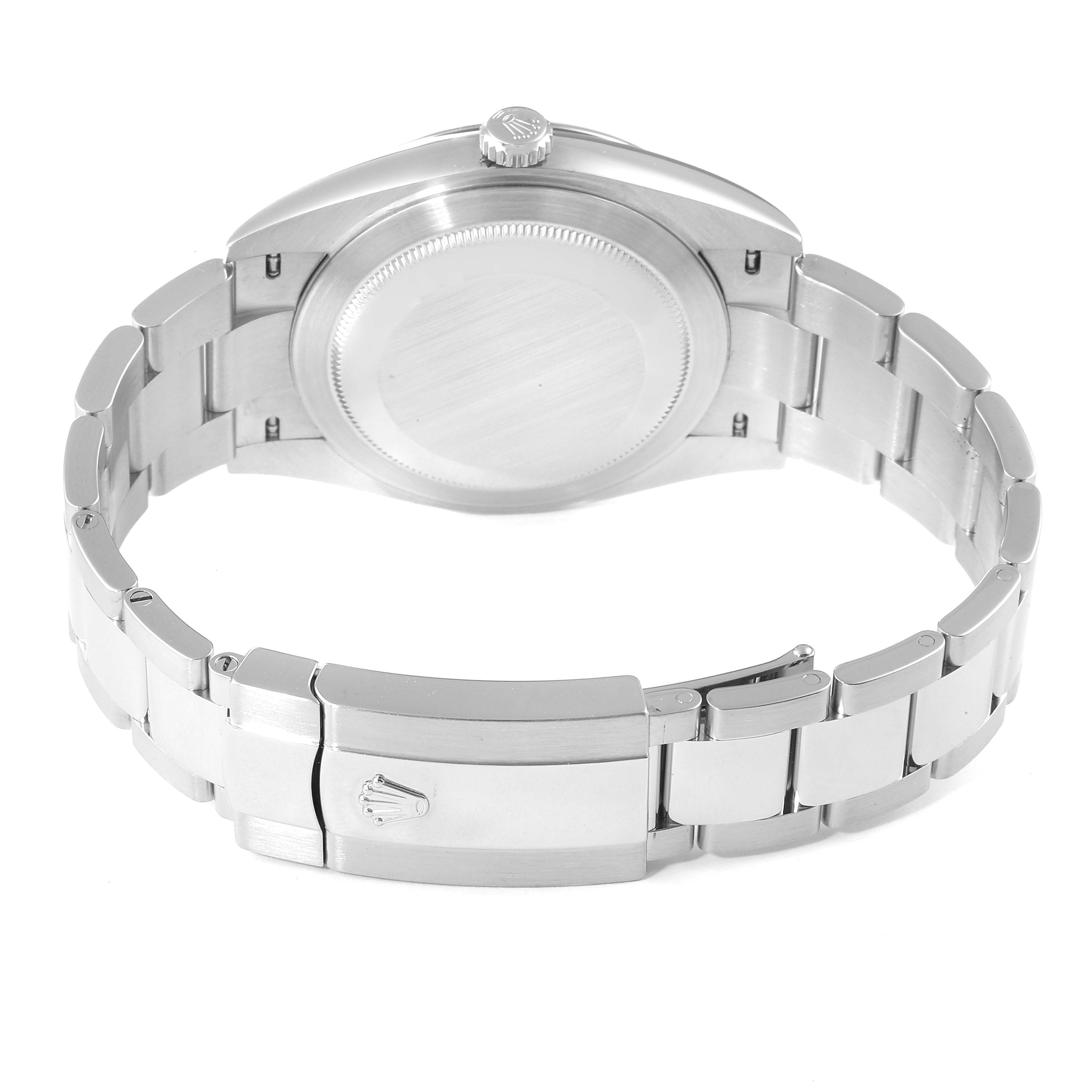 This image shows the back view of a Rolex Datejust 41 126334 Men
s Stainless Steel Black Dial 126334 Men
s Stainless Steel Black Dial watch, focusing on the case back, crown, and bracelet.