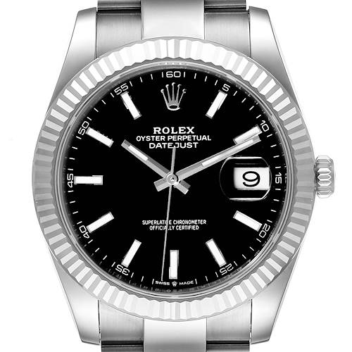 Photo of Rolex Datejust 41 Steel White Gold Black Dial Mens Watch 126334 Box Card