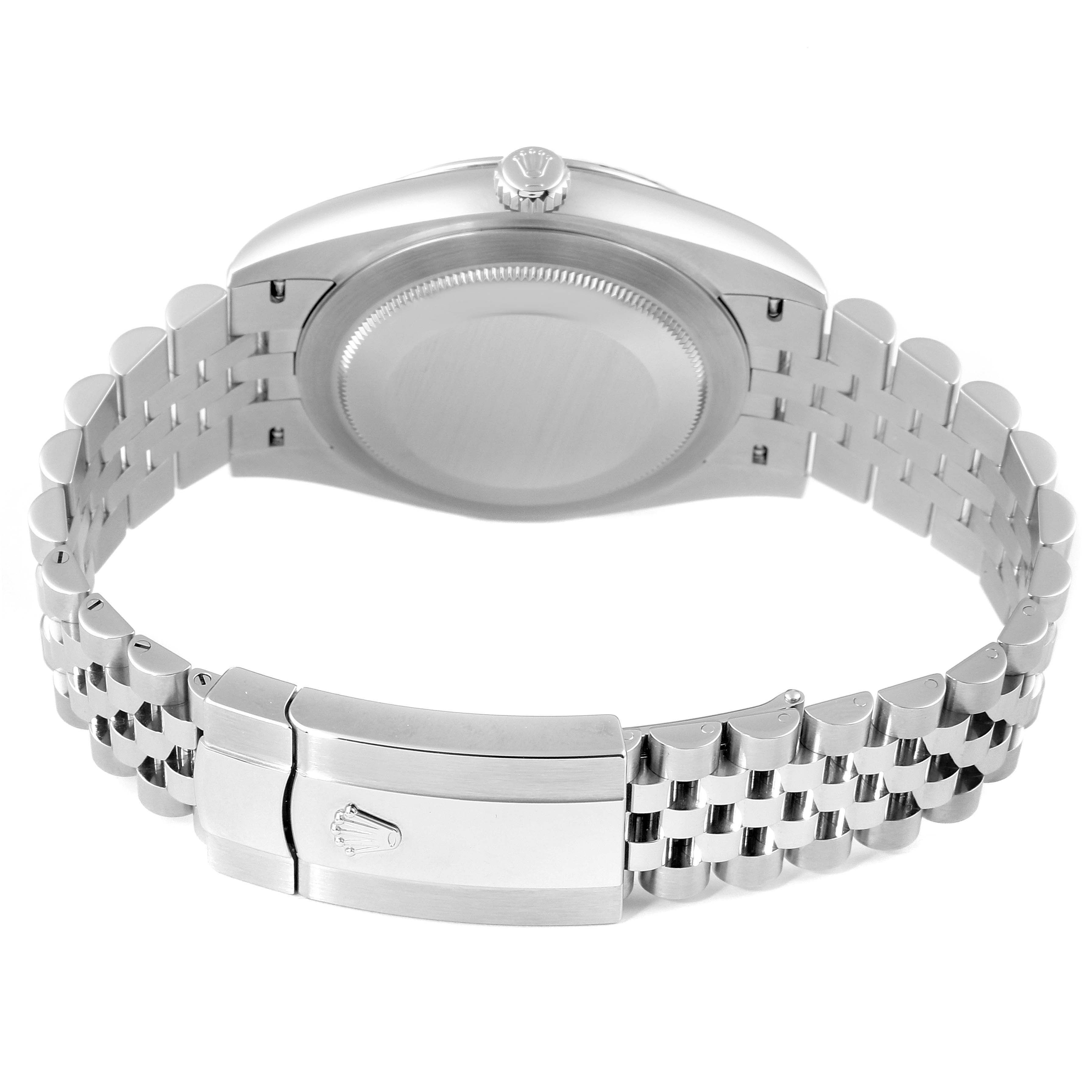 This image shows the back view of the Rolex Datejust 41 126334 Men
s Stainless Steel White Dial 126334 Men
s Stainless Steel White Dial watch, highlighting the case back, crown, and bracelet clasp.