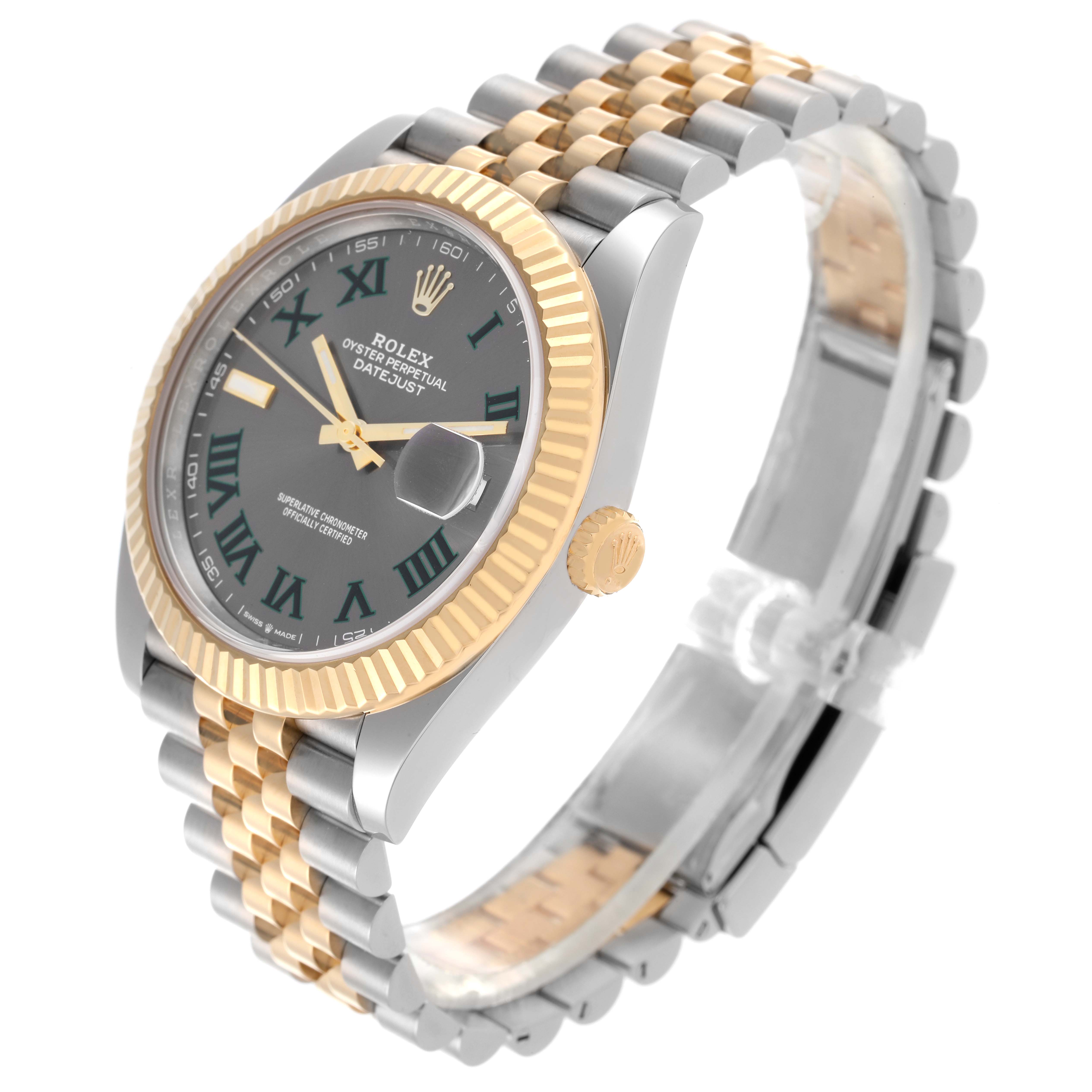 The Rolex Datejust 41 126333 Men's Steel and Gold (two tone) Grey Dial 126333 Men's Steel and Gold (two tone) Grey Dial is shown at a three-quarter angle, highlighting the bezel, dial, crown, and two-tone bracelet.