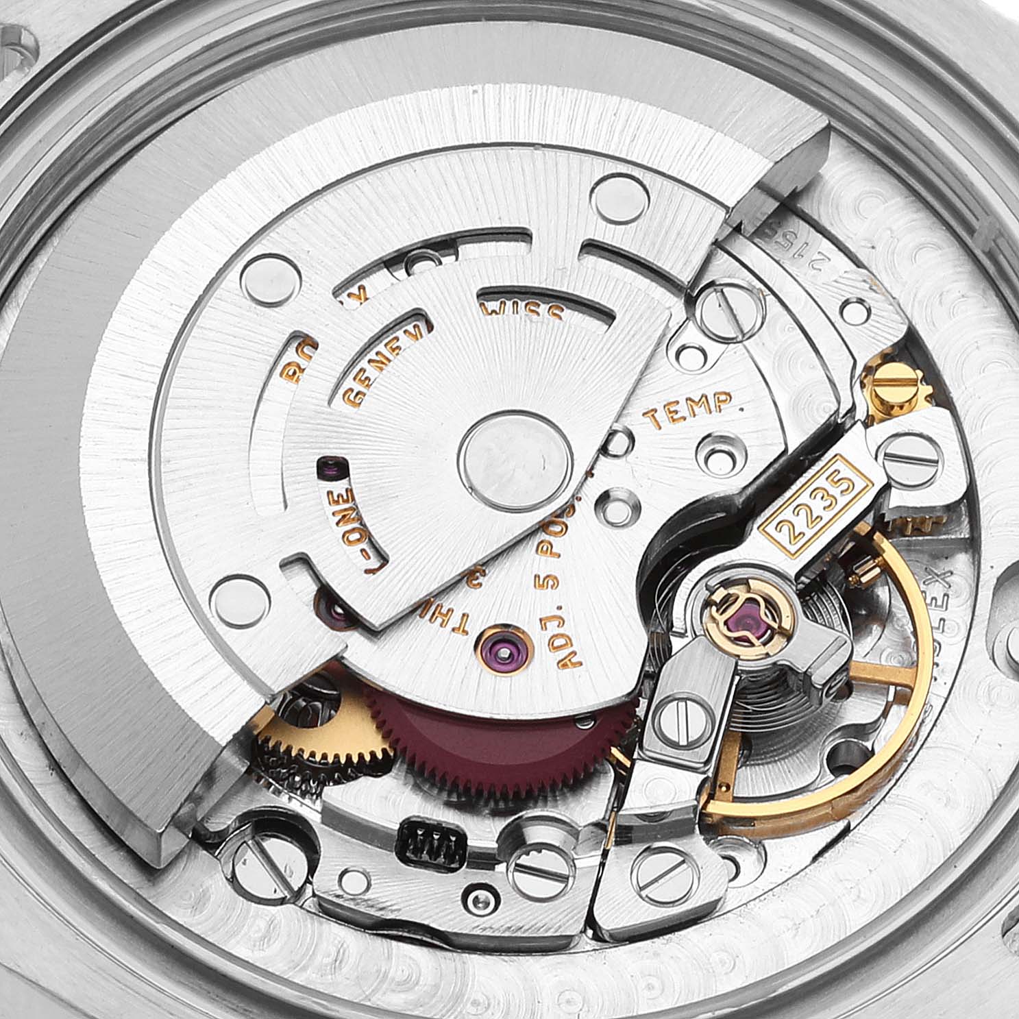 The image shows the internal mechanism of a Rolex Mid-Size 178274 Women
s Stainless Steel White Dial 178274 Women
s Stainless Steel White Dial model watch, focusing on the intricate components of its movement.