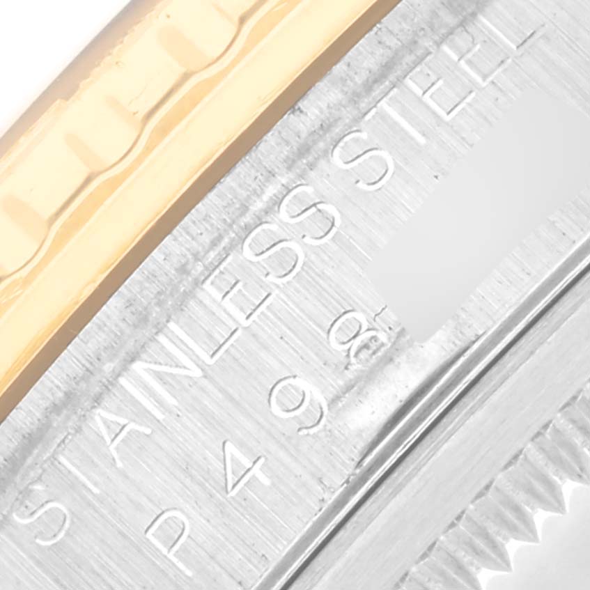 The image shows a close-up of the side of a Rolex Turn-o-Graph 16263 Men's Steel and Gold (two tone) Champagne Dial 16263 Men's Steel and Gold (two tone) Champagne Dial, highlighting the stainless steel material and detailing.