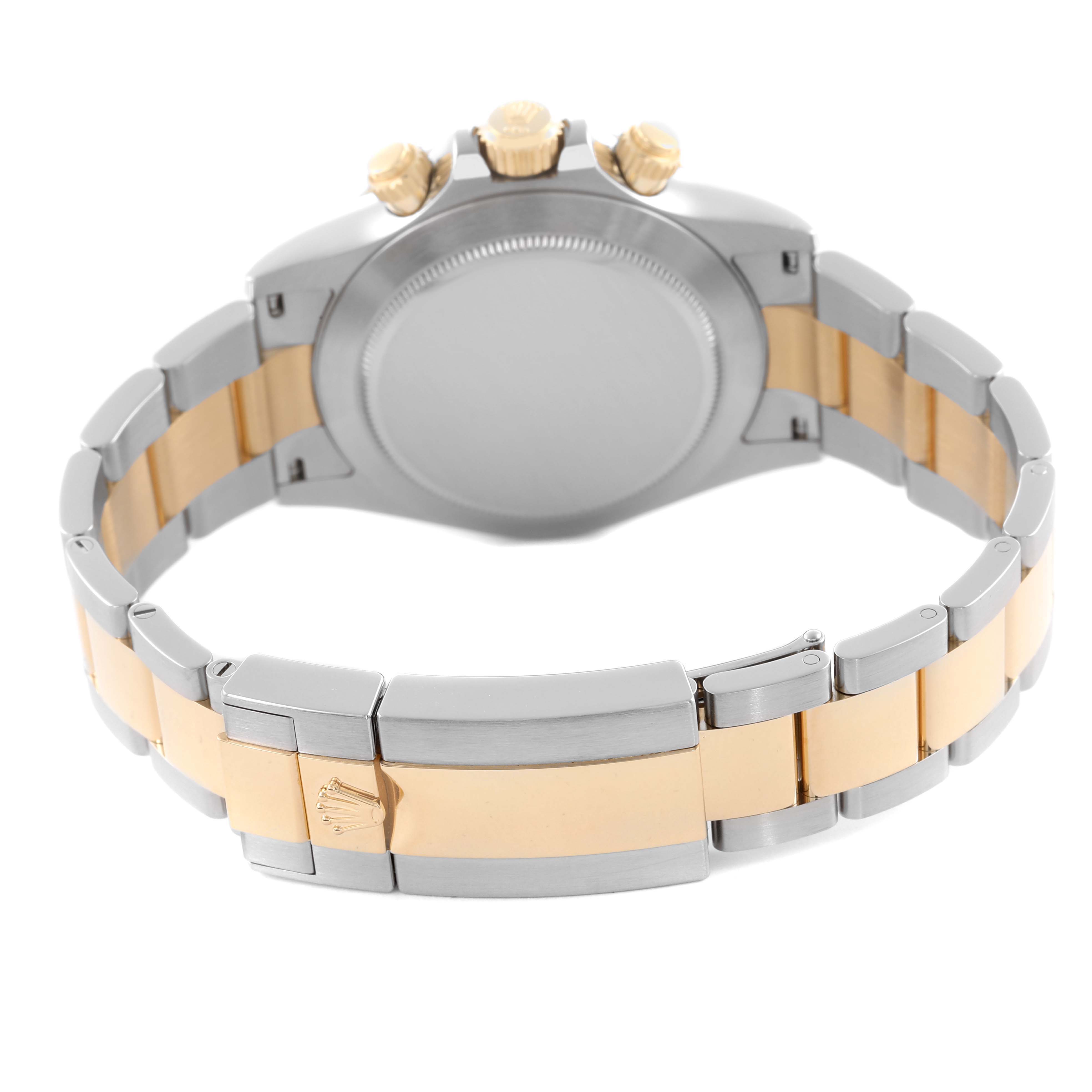 The image shows the back and side view of a Rolex Daytona 116503-0004 Men's Steel and Gold (two tone) Black Dial 116503-0004 Men's Steel and Gold (two tone) Black Dial watch, highlighting the bracelet and clasp.