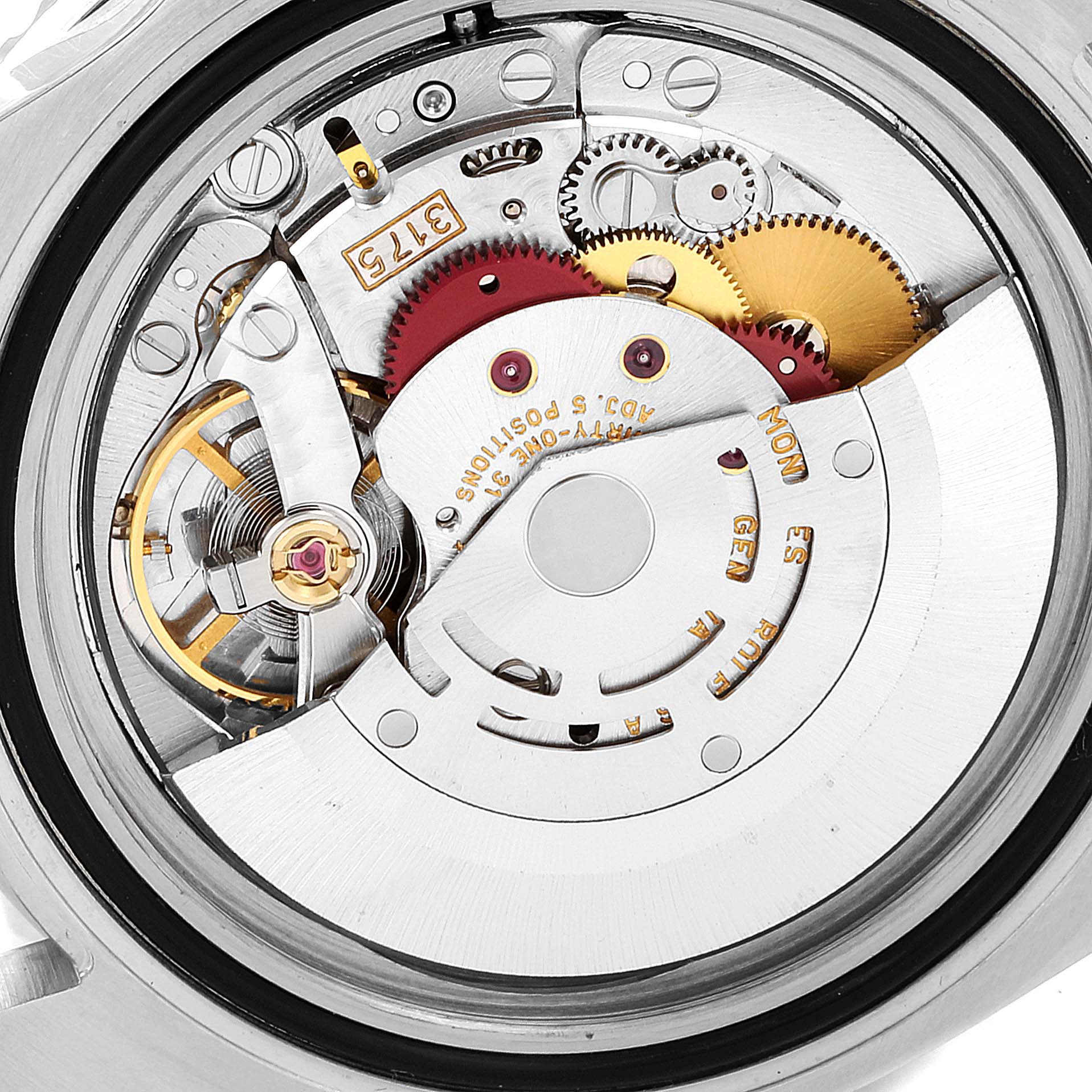 The image shows the intricate inner mechanism and movement parts of a Rolex GMT-Master 16700 Men's Stainless Steel Black Dial 16700 Men's Stainless Steel Black Dial watch from the back.