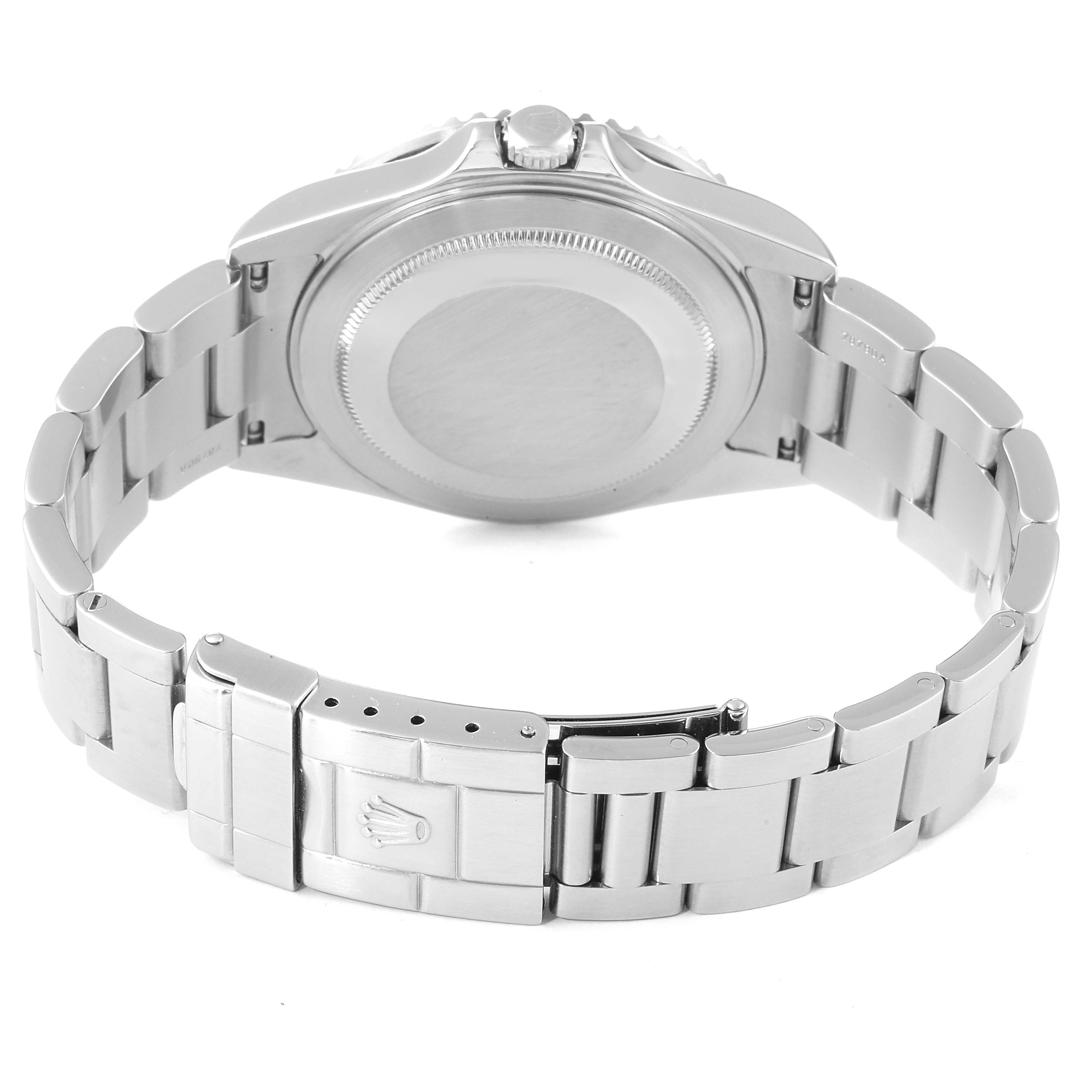 The image shows the back case and bracelet of a Rolex GMT-Master 16710 Men
s Stainless Steel Black Dial 16710 Men
s Stainless Steel Black Dial watch from a rear angle.