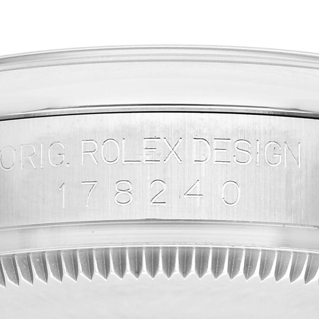 The image shows the engraved case back of a Rolex Mid-Size 178240 Women's Stainless Steel Pink Dial 178240 Women's Stainless Steel Pink Dial model, focusing on the serial number "178240".