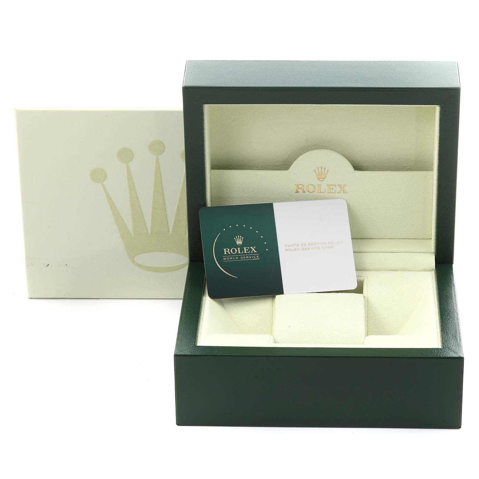The image shows a Rolex Oyster Perpetual 176200 Women's Stainless Steel Black Dial 176200 Women's Stainless Steel Black Dial watch box and warranty card from a front angle.