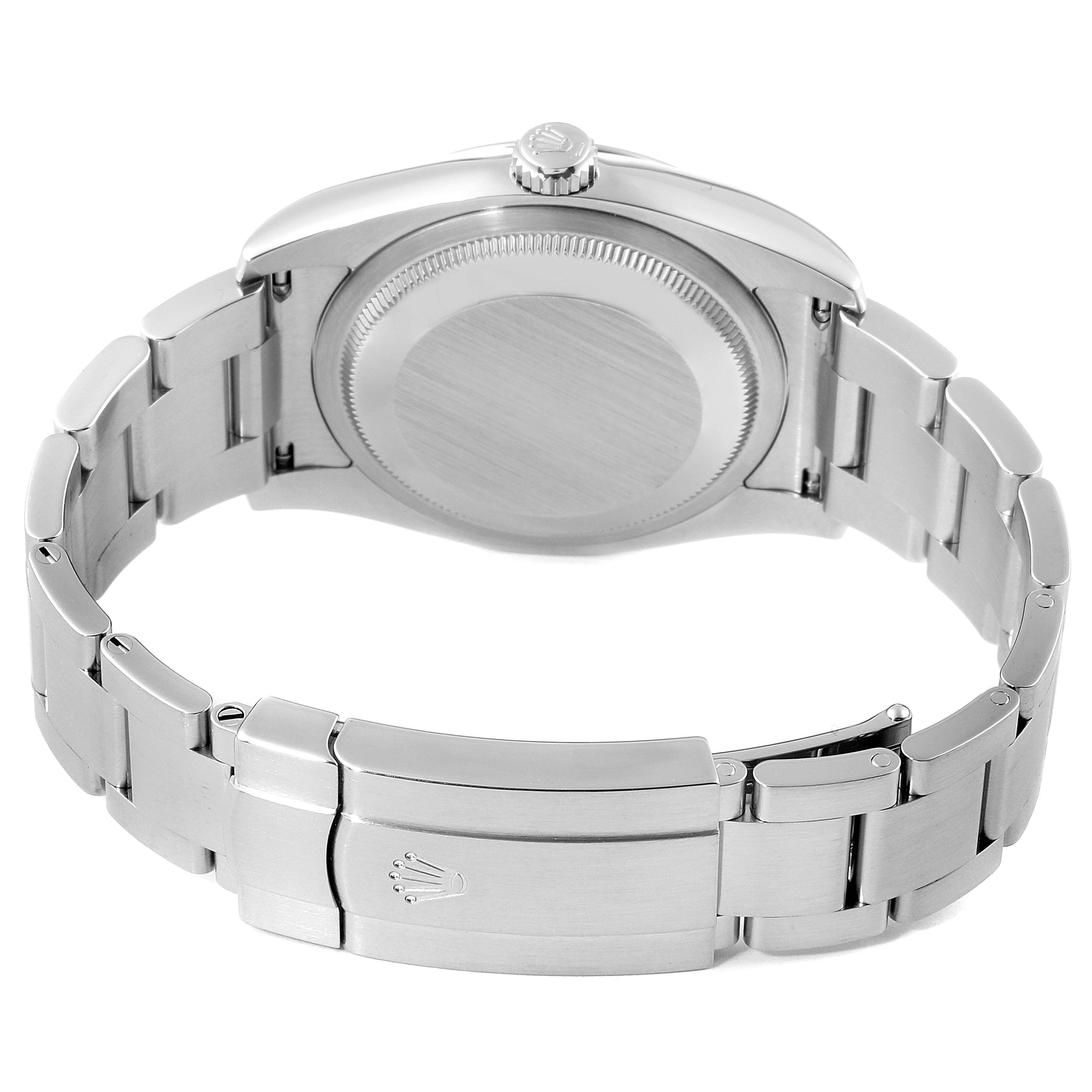 The image shows the back and bracelet of a Rolex Oyster Perpetual 116000 Men's Stainless Steel Grey Dial 116000 Men's Stainless Steel Grey Dial watch, with its clasp and caseback visible.
