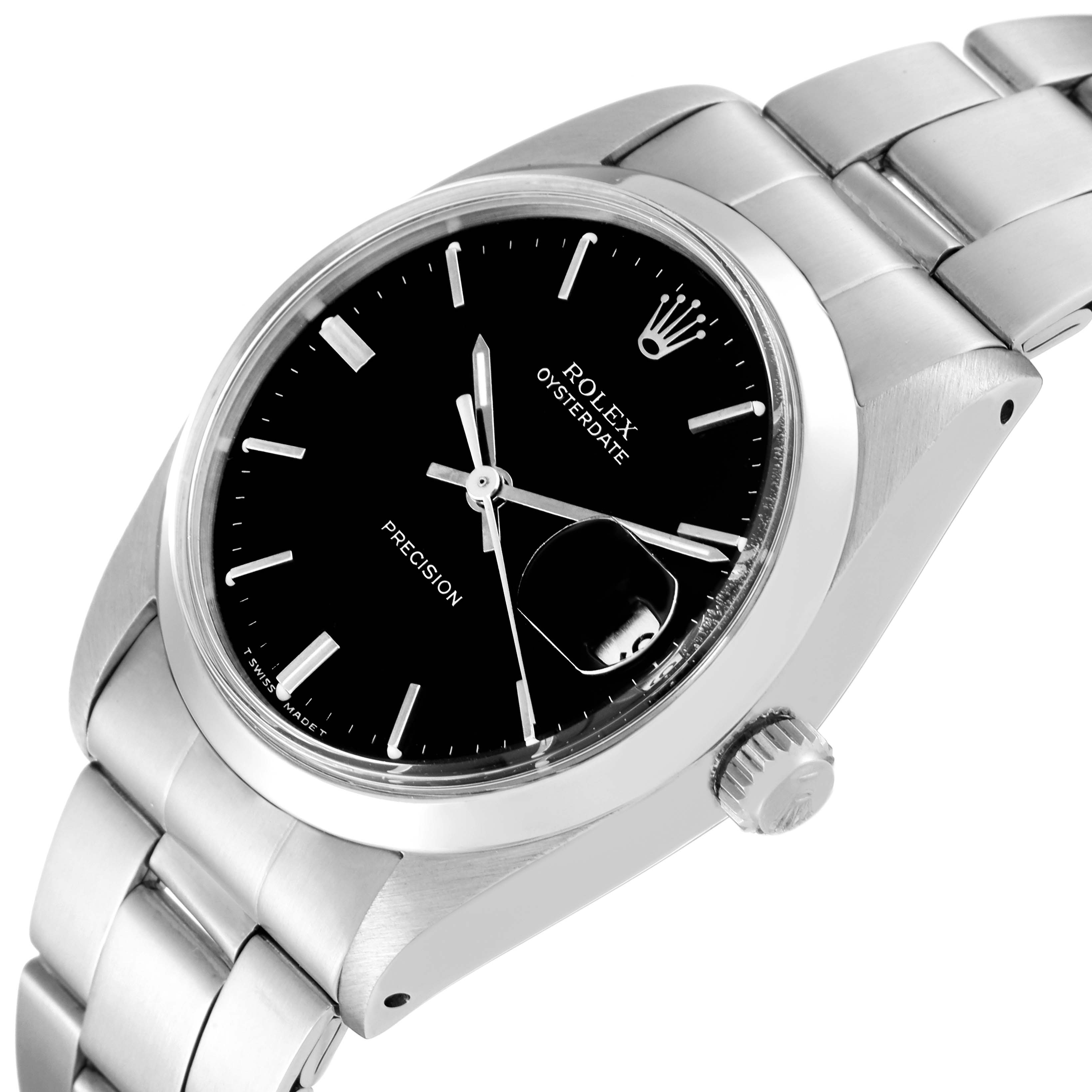 The image shows a Rolex Vintage Collection 6694 Men's Stainless Steel Black Dial 6694 Men's Stainless Steel Black Dial model watch angled to display the dial, crown, and a portion of the bracelet.