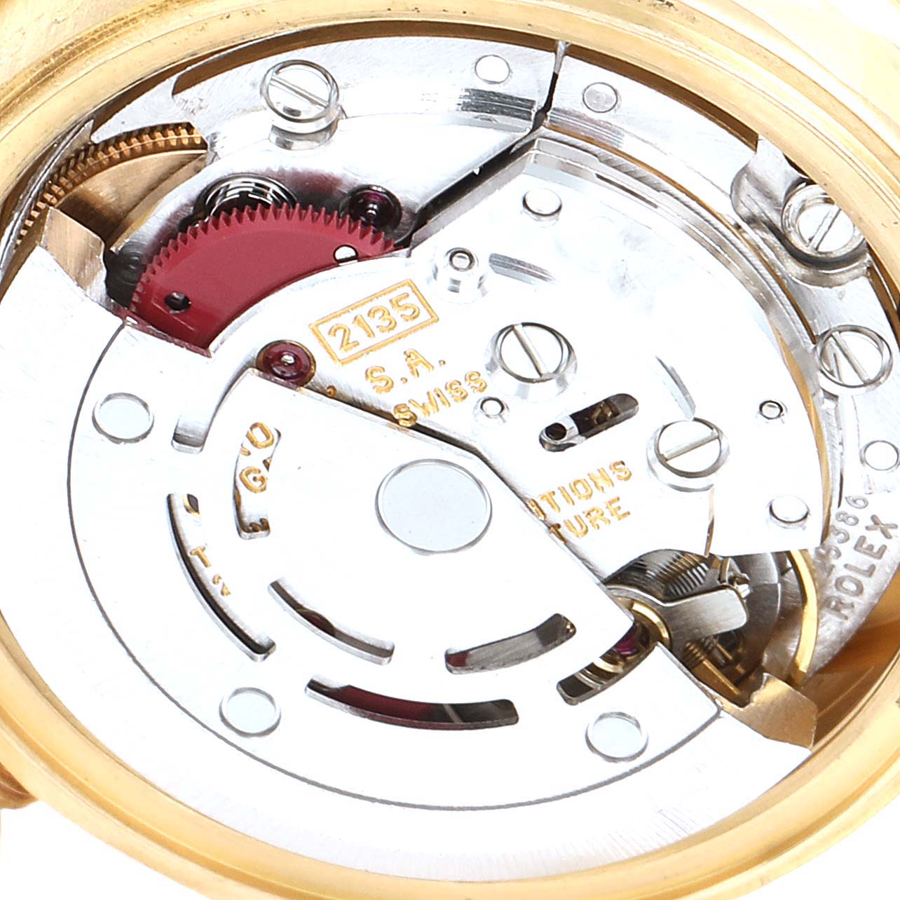 The image shows the movement mechanism from the back of a Rolex President 69158 Women's Yellow Gold Champagne Dial 69158 Women's Yellow Gold Champagne Dial model watch.