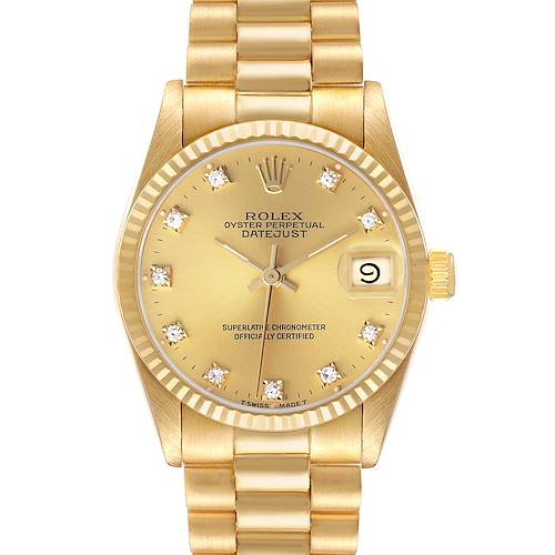 Photo of Rolex President Midsize 31 Yellow Gold Diamond Dial Ladies Watch 68278