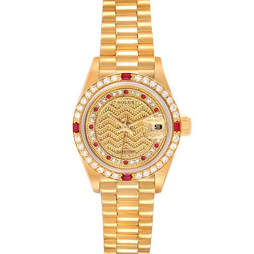 Photo of Rolex President Yellow Gold String Dial Diamond Ruby Watch 69068 Service Card