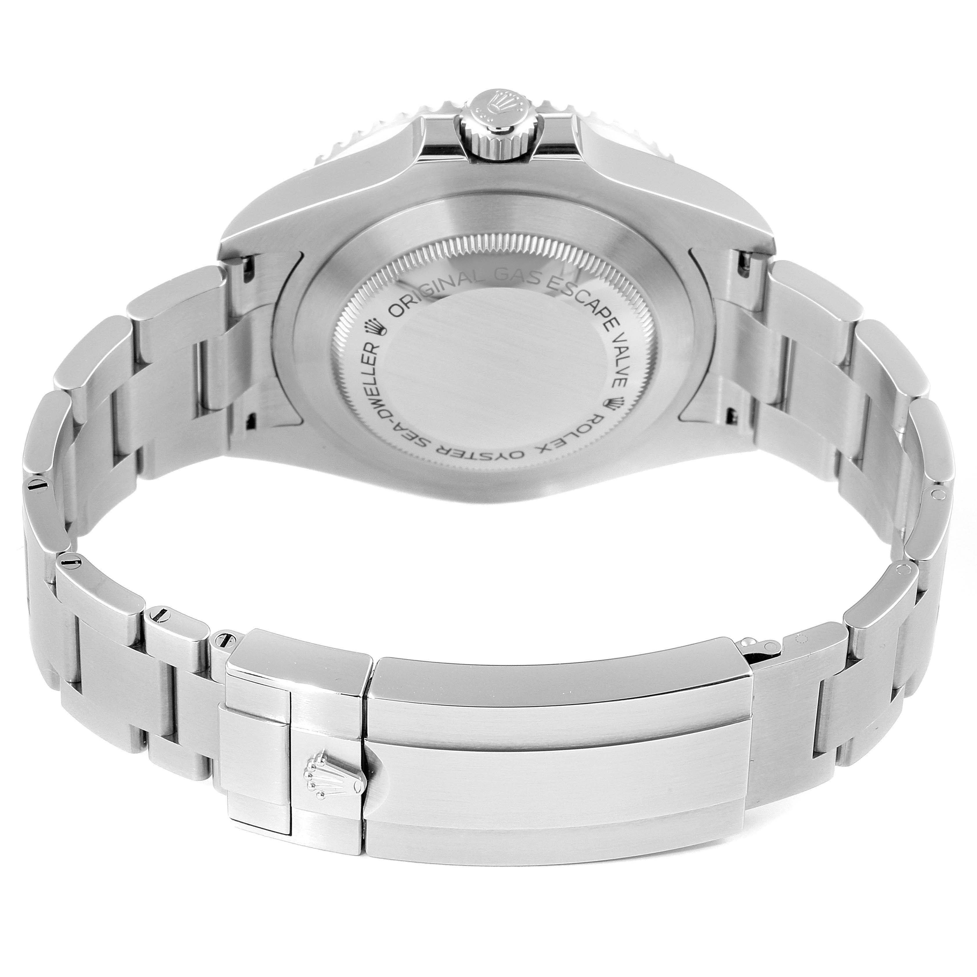 This image shows the back and bracelet of a Rolex Sea-Dweller 126600 Men
s Stainless Steel Black Dial 126600 Men
s Stainless Steel Black Dial watch at a slight angle from behind.