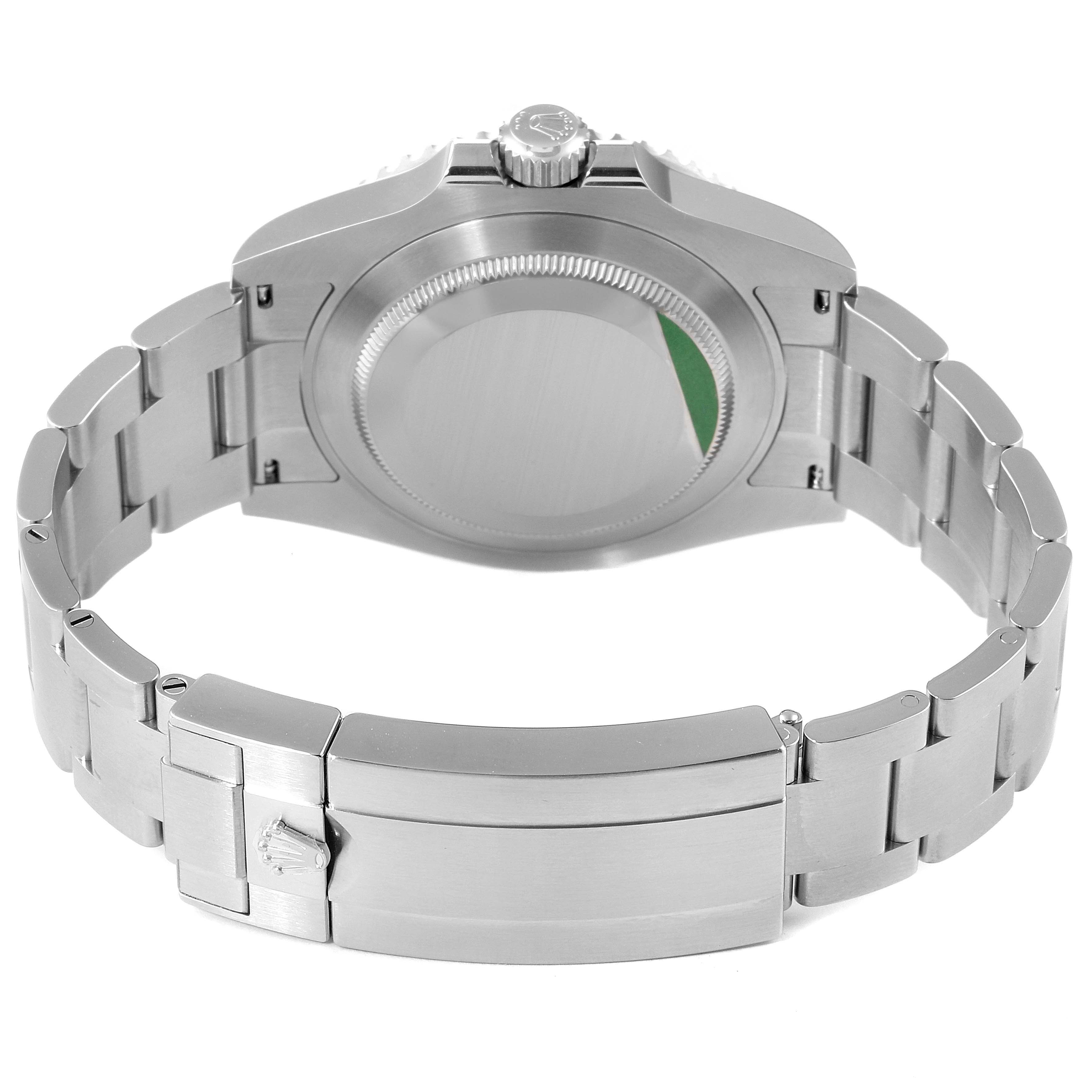 The image shows the underside and clasp of a Rolex Submariner 126610LV Men's Stainless Steel Black Dial 126610LV Men's Stainless Steel Black Dial watch from a rear angle.