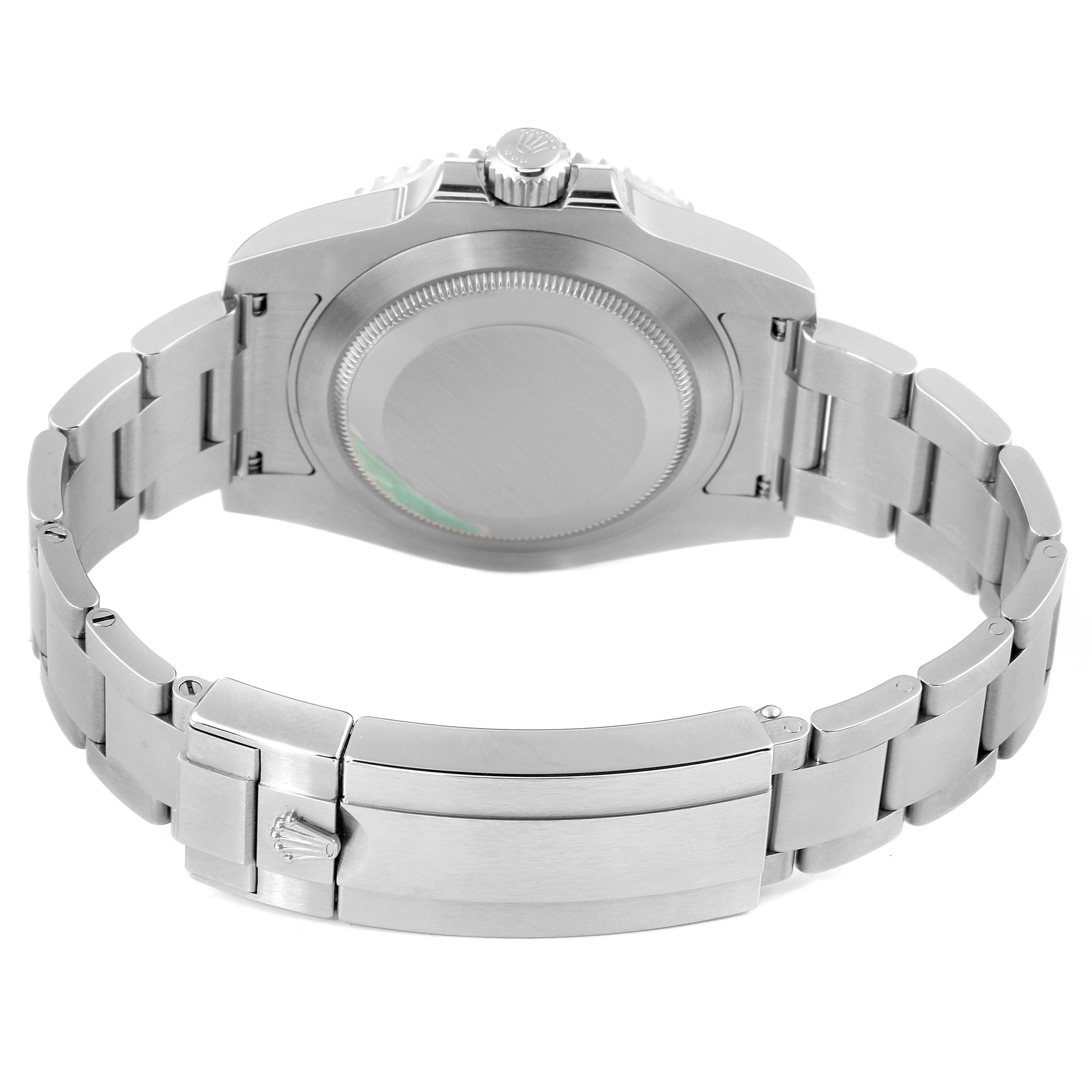 The image shows the back and bracelet of a Rolex Submariner 116610LV Men's Stainless Steel Green Dial 116610LV Men's Stainless Steel Green Dial watch from a rear angle.