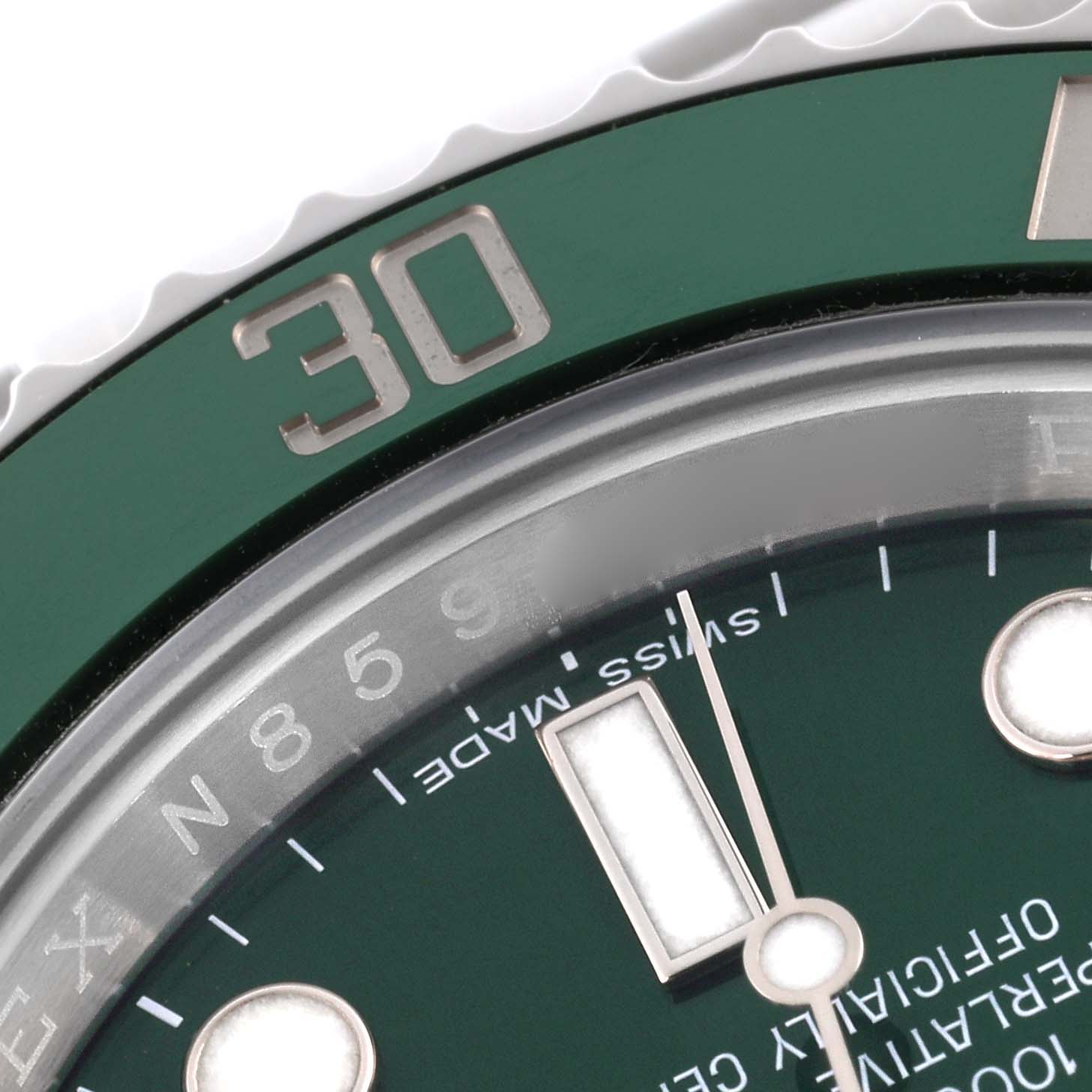 The image shows the dial and bezel of a Rolex Submariner 116610LV Men's Stainless Steel Green Dial 116610LV Men's Stainless Steel Green Dial from a close-up angle.