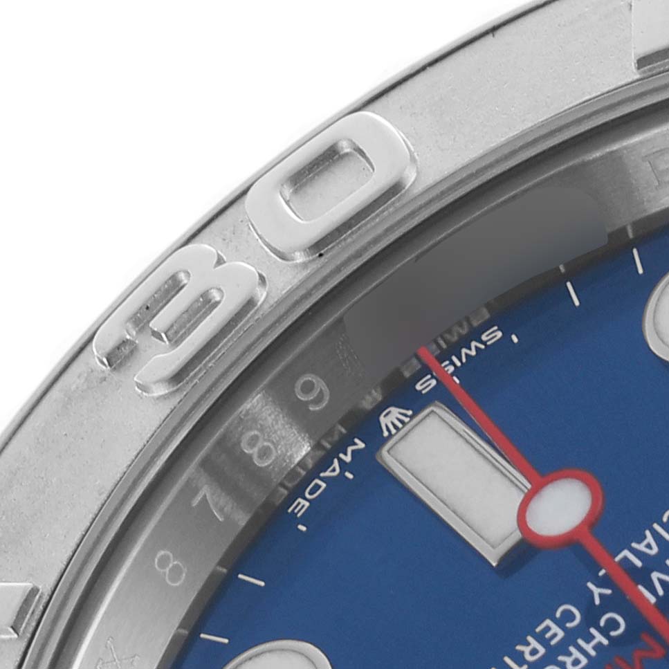 The image shows a close-up of the bezel and partial blue dial of the Rolex Yacht-Master 126622 Men's Stainless Steel Blue Dial 126622 Men's Stainless Steel Blue Dial watch.