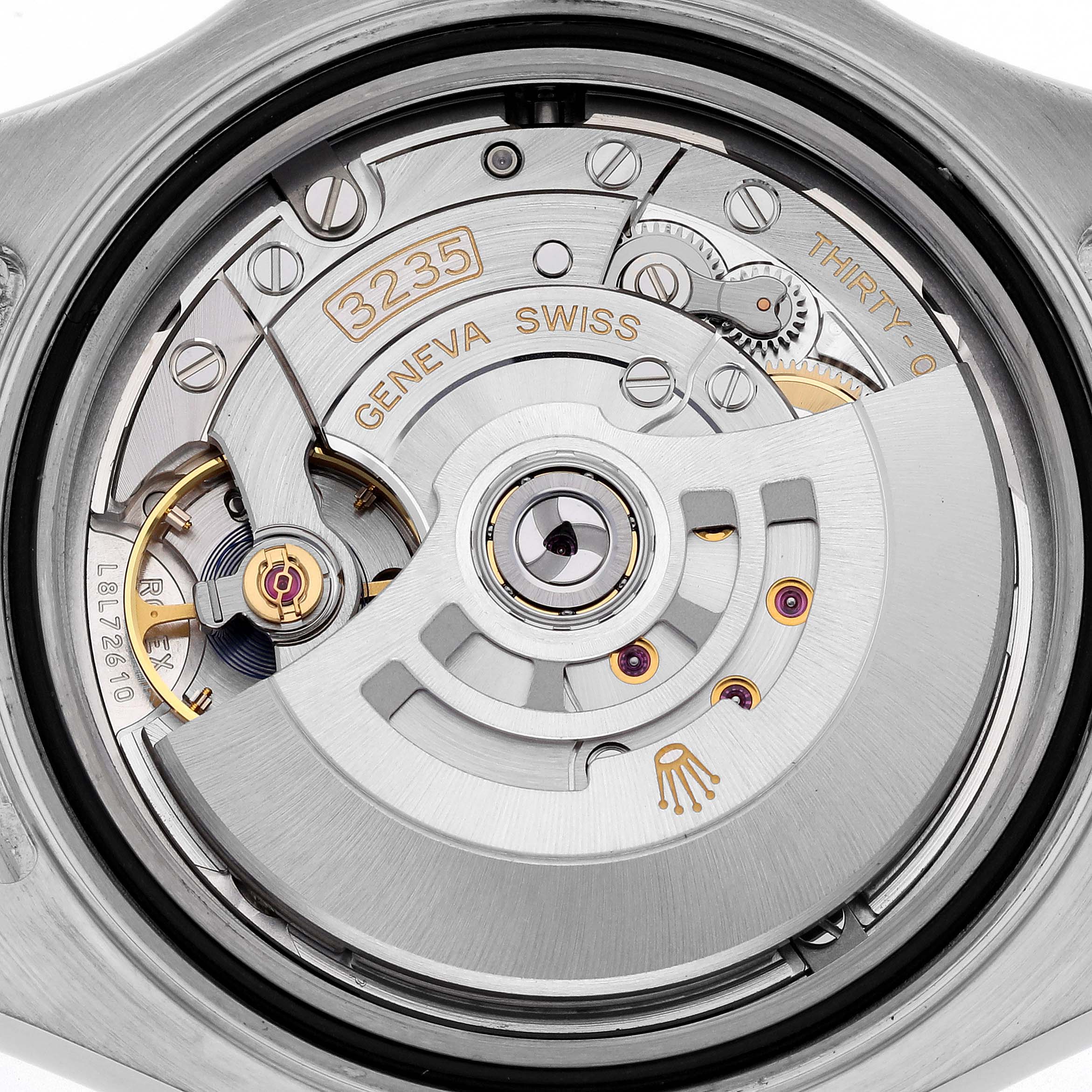 The image shows the Rolex Yacht-Master 126622 Men's Stainless Steel Blue Dial 126622 Men's Stainless Steel Blue Dial's movement from a back angle, highlighting its intricate gears and components.