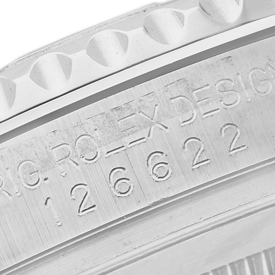 The image shows a close-up of the bezel and engraving on a Rolex Yacht-Master 126622 Men's Stainless Steel Blue Dial 126622 Men's Stainless Steel Blue Dial watch, emphasizing the model number.