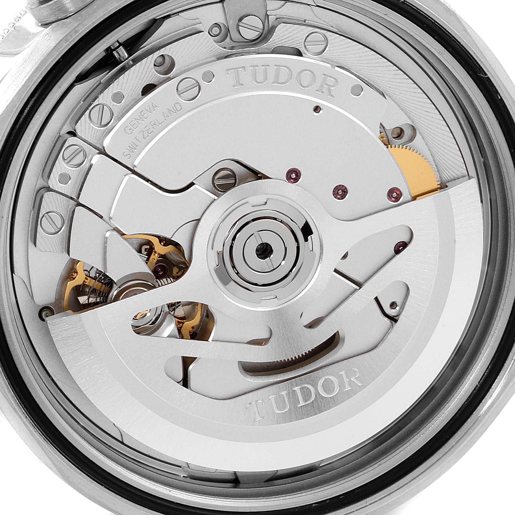 This image shows the movement mechanism of a Tudor Heritage Black Bay 79830RB Men
s Stainless Steel Black Dial 79830RB Men
s Stainless Steel Black Dial watch from the back.