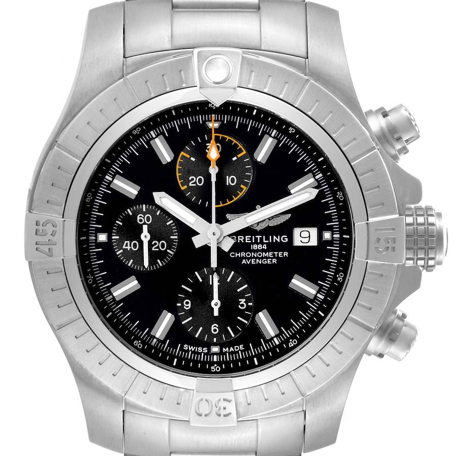 Breitling Avenger Chronograph 45 Black Dial Steel Mens Watch A13317 Box Card SwissWatchExpo