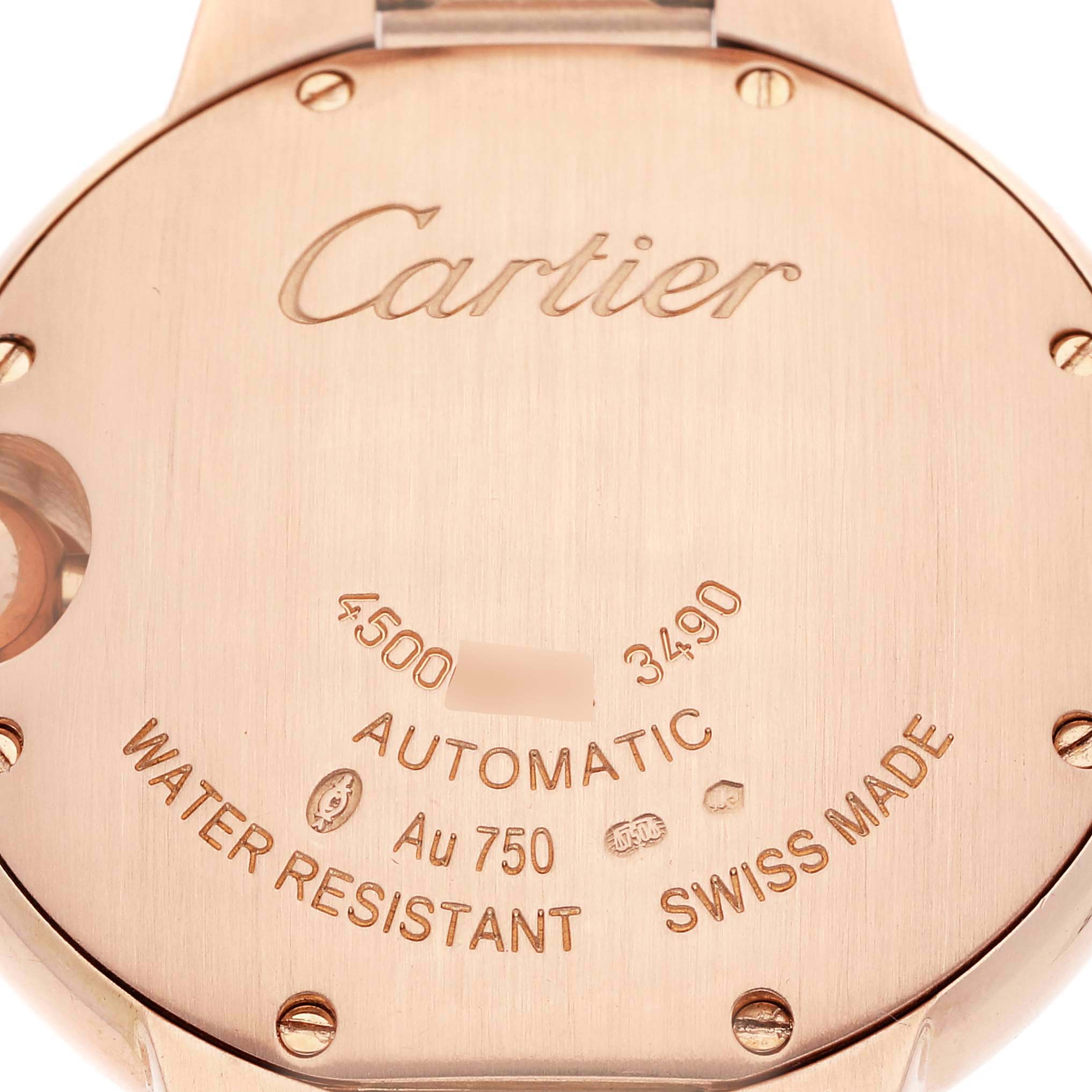 This image shows the case back of the Cartier Ballon Bleu WE902034 Women's Yellow Gold Silver Dial WE902034 Women's Yellow Gold Silver Dial watch.