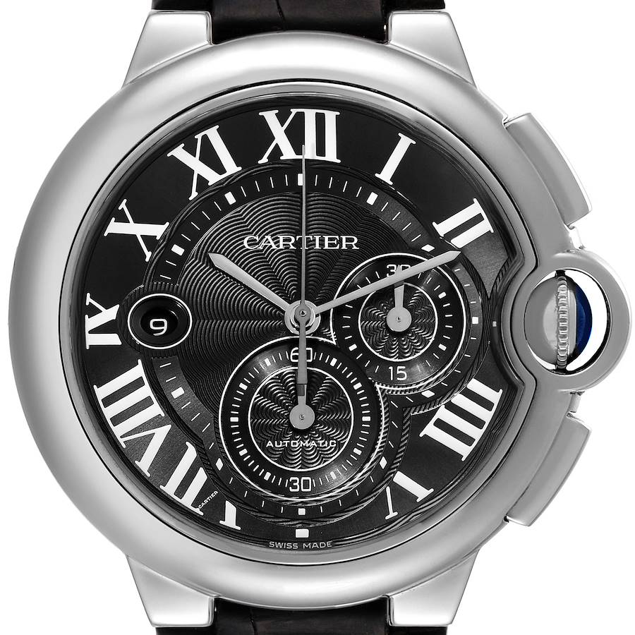 Cartier Ballon Bleu Black Dial Chronograph Steel Mens Watch W6920052 SwissWatchExpo
