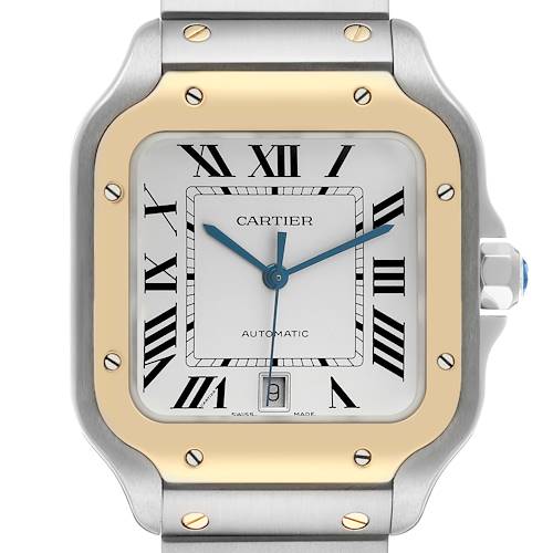 Photo of Cartier Santos Large Steel Yellow Gold Mens Watch W2SA0006 Card