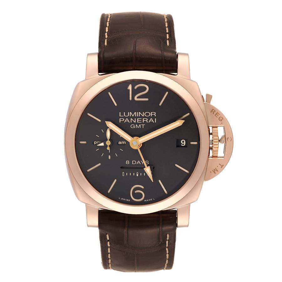 Panerai Luminor 1950 8 Days GMT Rose Gold Mens Watch PAM00576