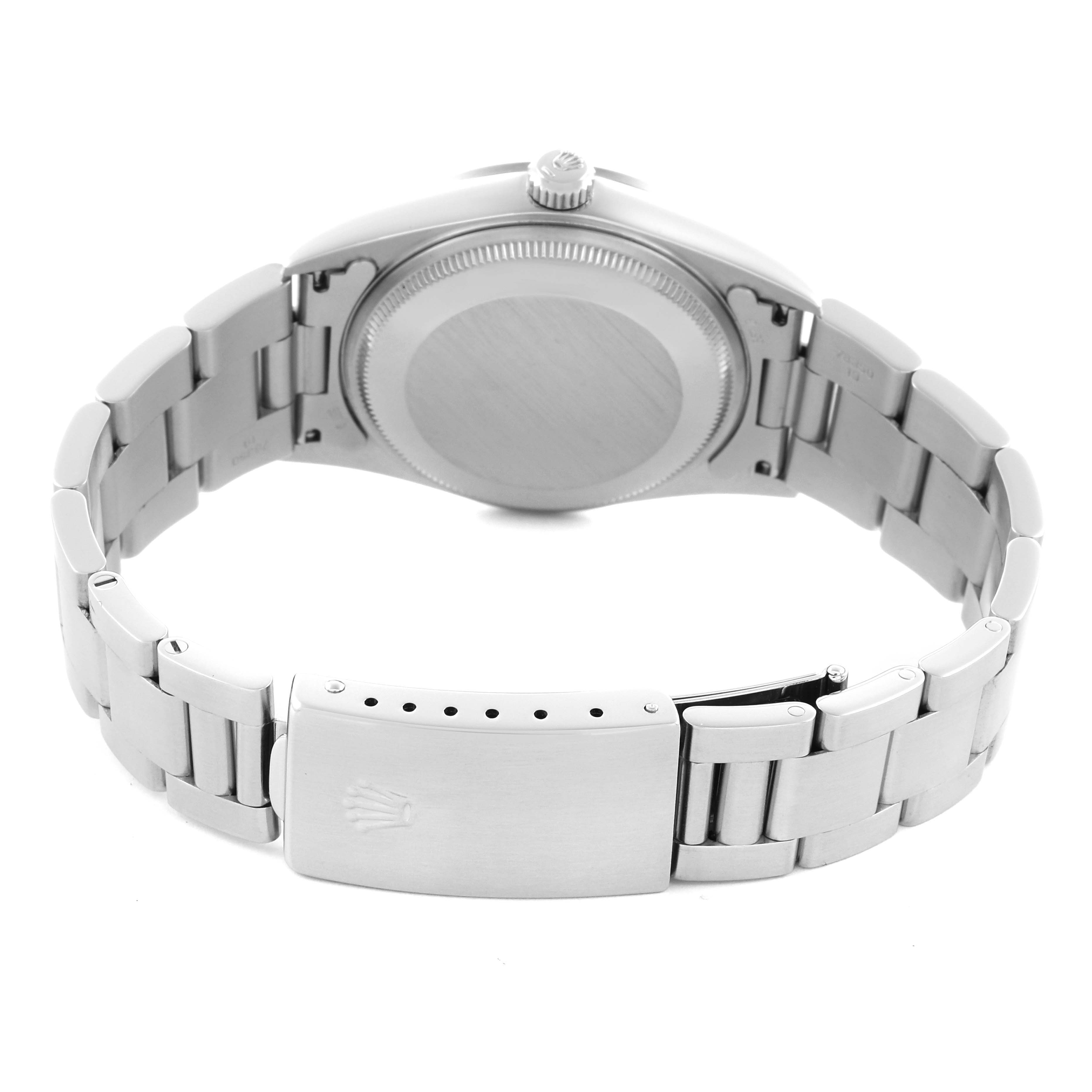 The image shows the back of the Rolex Air-King 14000 Men's Stainless Steel Blue Dial 14000 Men's Stainless Steel Blue Dial watch, highlighting the bracelet and clasp.