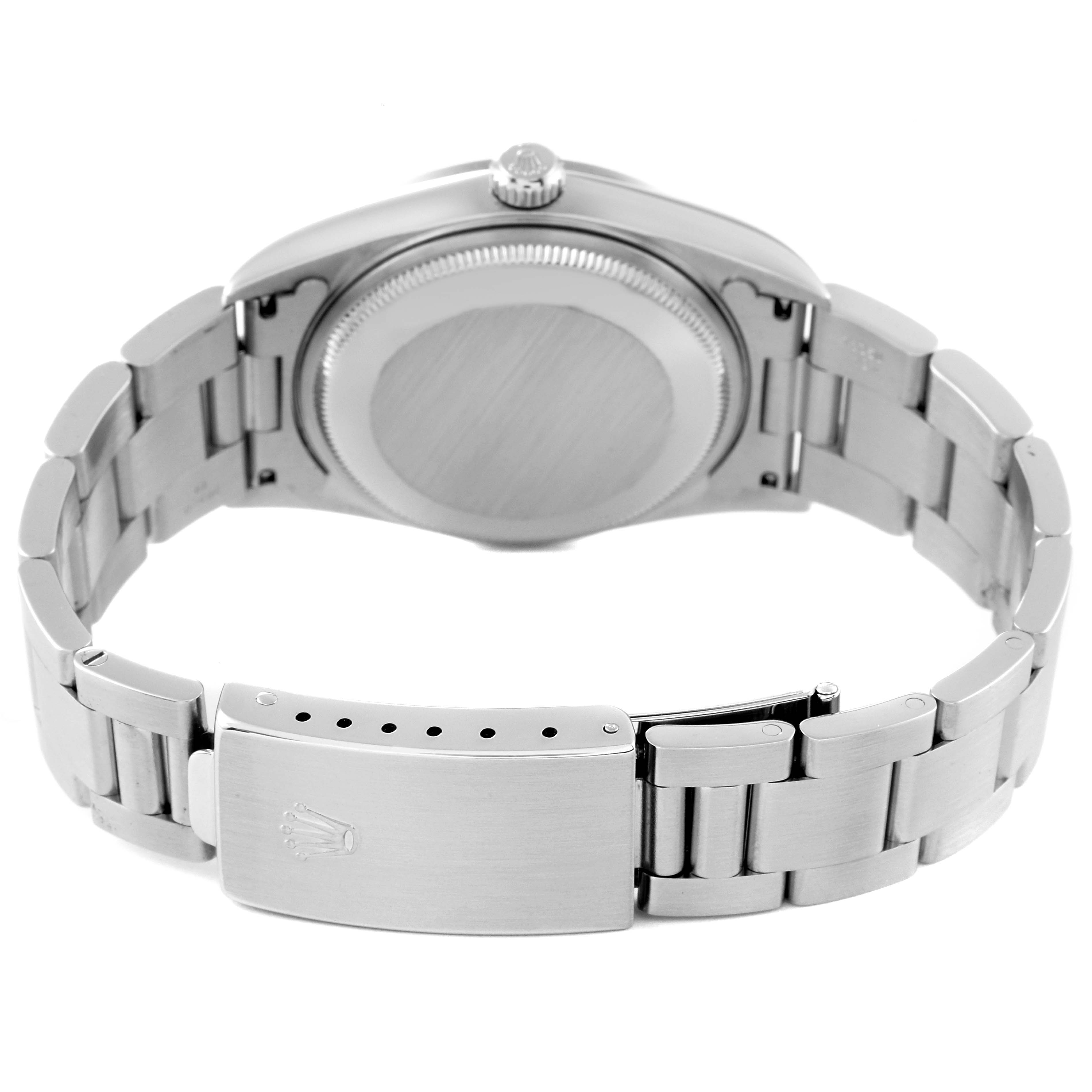 This image shows the back case and bracelet clasp of a Rolex Air-King 14000 Men's Stainless Steel Silver Dial 14000 Men's Stainless Steel Silver Dial watch, viewed from the rear.