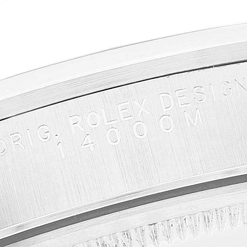 This image shows a close-up of the case side with the model number engraving of a Rolex Air-King 14000 Men's Stainless Steel Silver Dial 14000 Men's Stainless Steel Silver Dial watch.