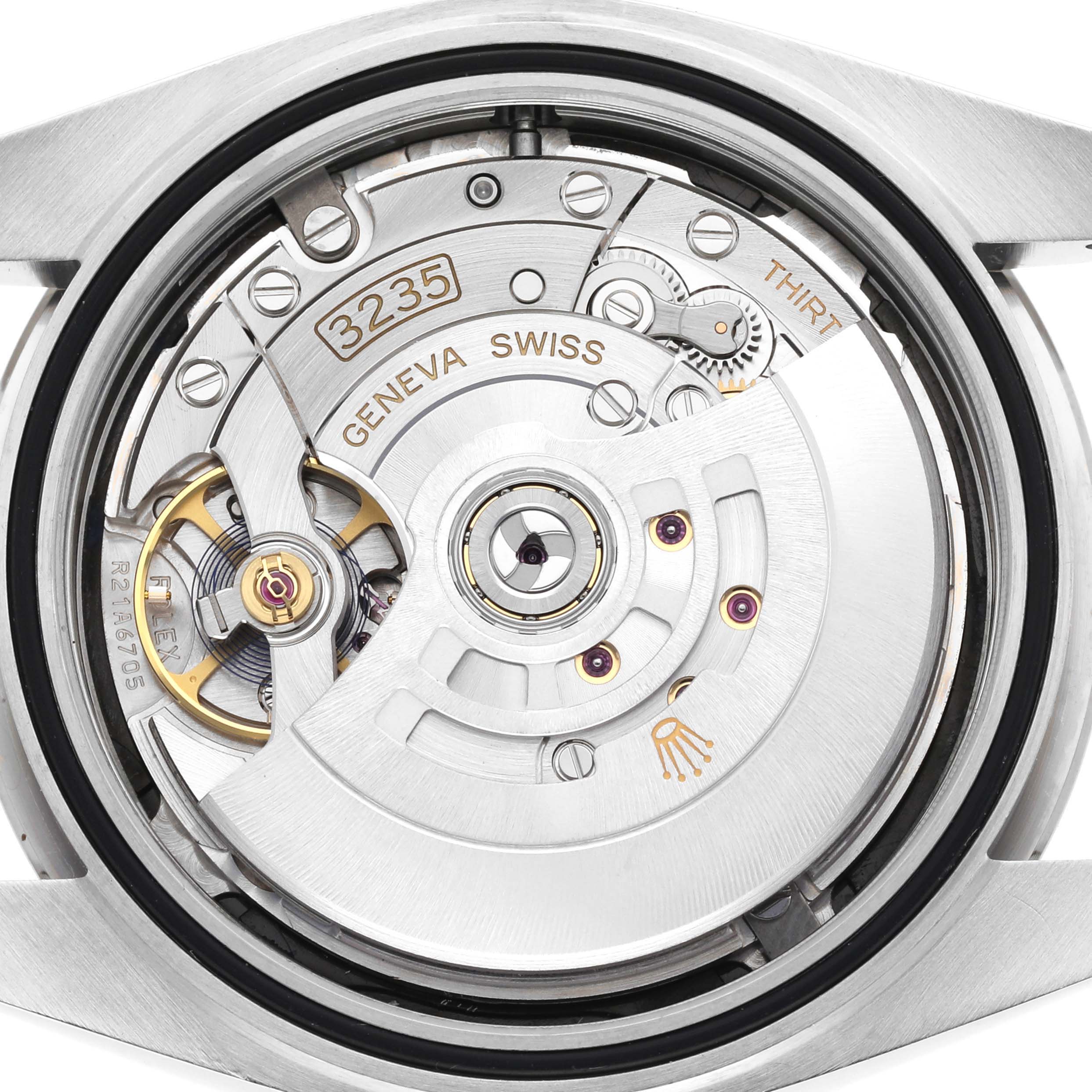 The image shows a close-up view of the movement inside a Rolex Datejust 41 126334 Men's Stainless Steel Black Dial 126334 Men's Stainless Steel Black Dial, model 3235.