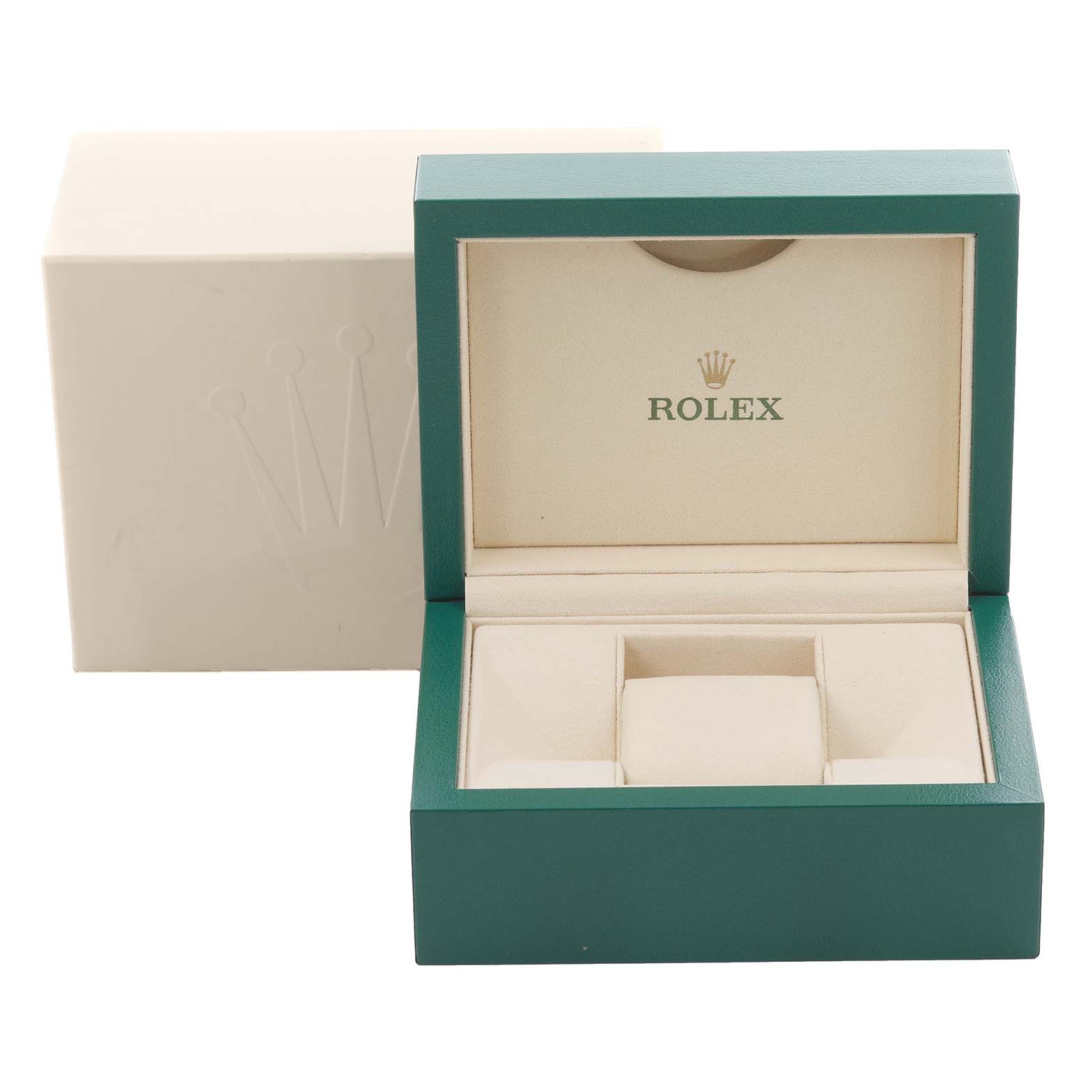 The image shows a Rolex Datejust 41 126333 Men's Steel and Gold (two tone) Mother of Pearl Dial 126333 Men's Steel and Gold (two tone) Mother of Pearl Dial watch's presentation box, open with the interior and exterior packaging visible.
