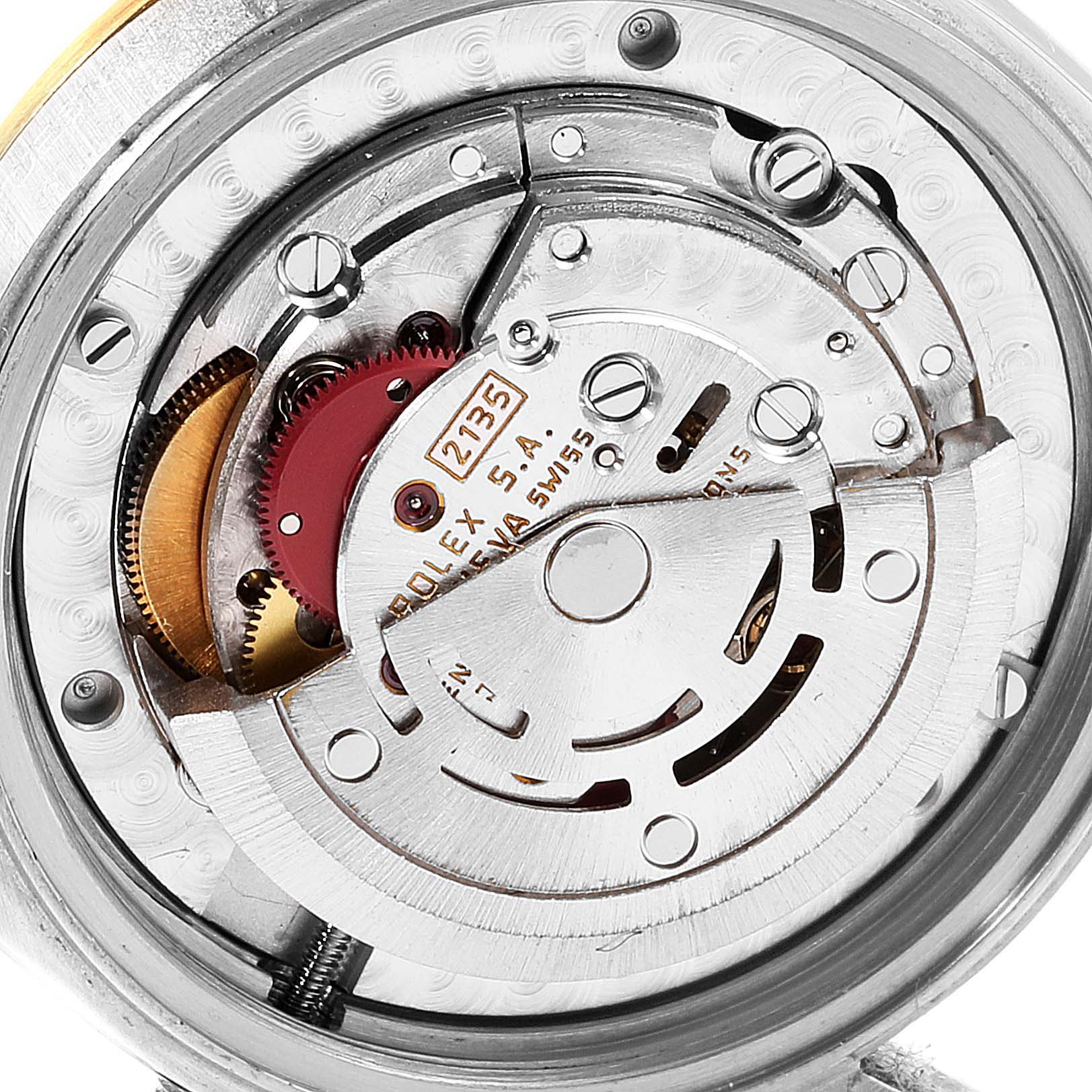 This image shows a close-up, angled view of the internal movement mechanism of a Rolex Datejust 68273 Women's Steel and Gold (two tone) White Dial 68273 Women's Steel and Gold (two tone) White Dial watch.
