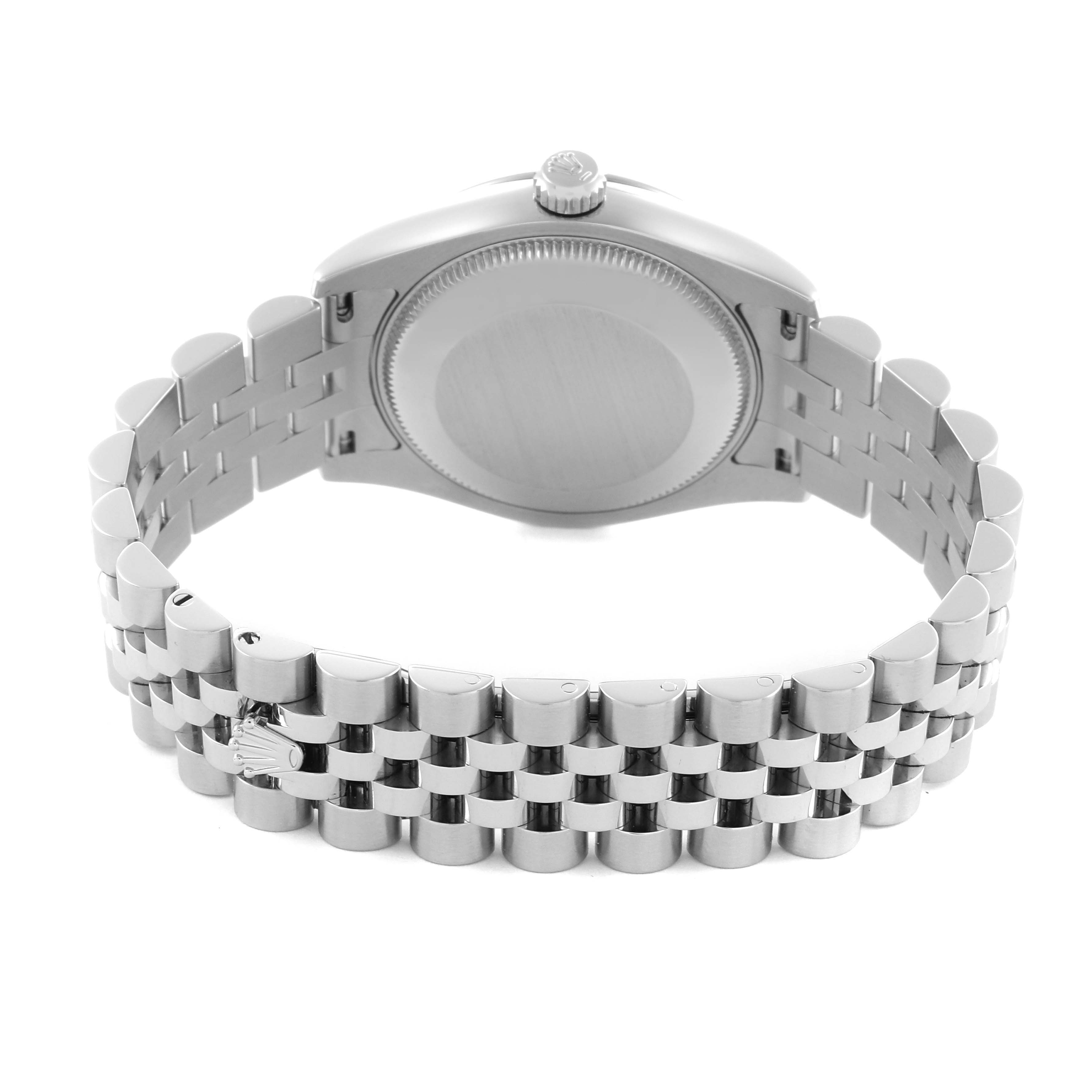 The image shows the back case and bracelet of a Rolex Mid-Size 178274 Women's Stainless Steel Blue Dial 178274 Women's Stainless Steel Blue Dial watch, viewed from the rear angle.