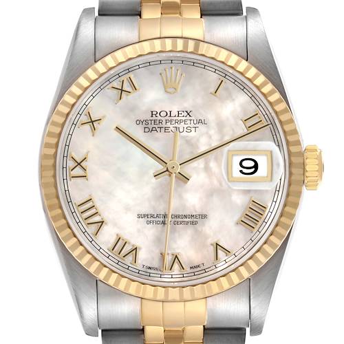 Photo of Rolex Datejust Steel Yellow Gold MOP Dial Mens Watch 16233