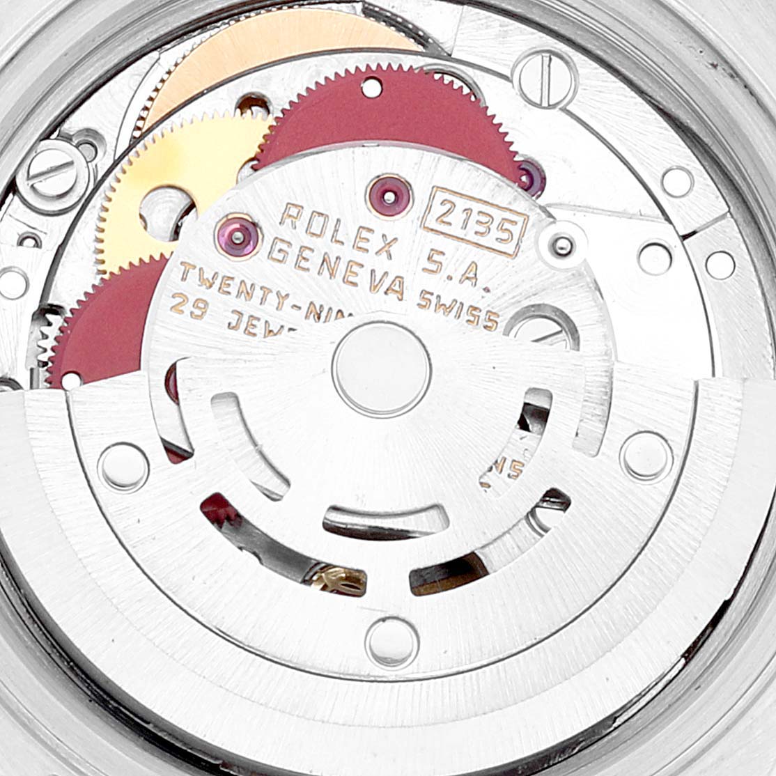 The image shows a close-up view of the movement and internal mechanism of a Rolex Datejust 69173 Women's Steel and Gold (two tone) White Dial 69173 Women's Steel and Gold (two tone) White Dial watch.