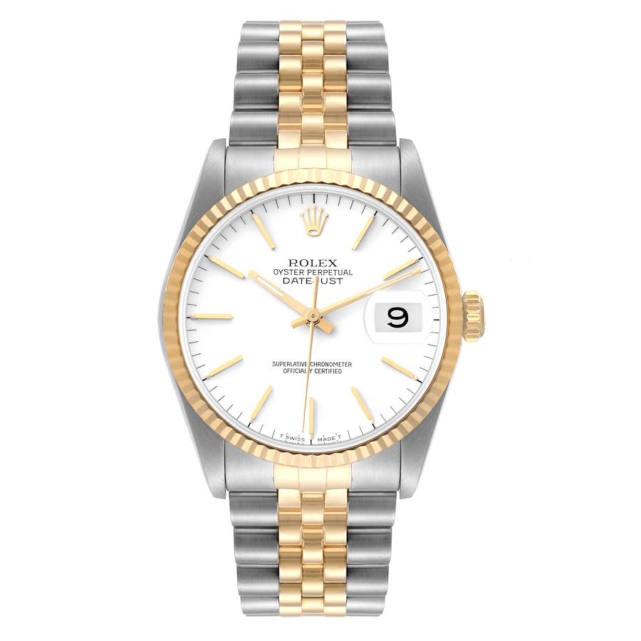 Rolex Datejust Steel Yellow Gold White Dial Mens Watch 16233