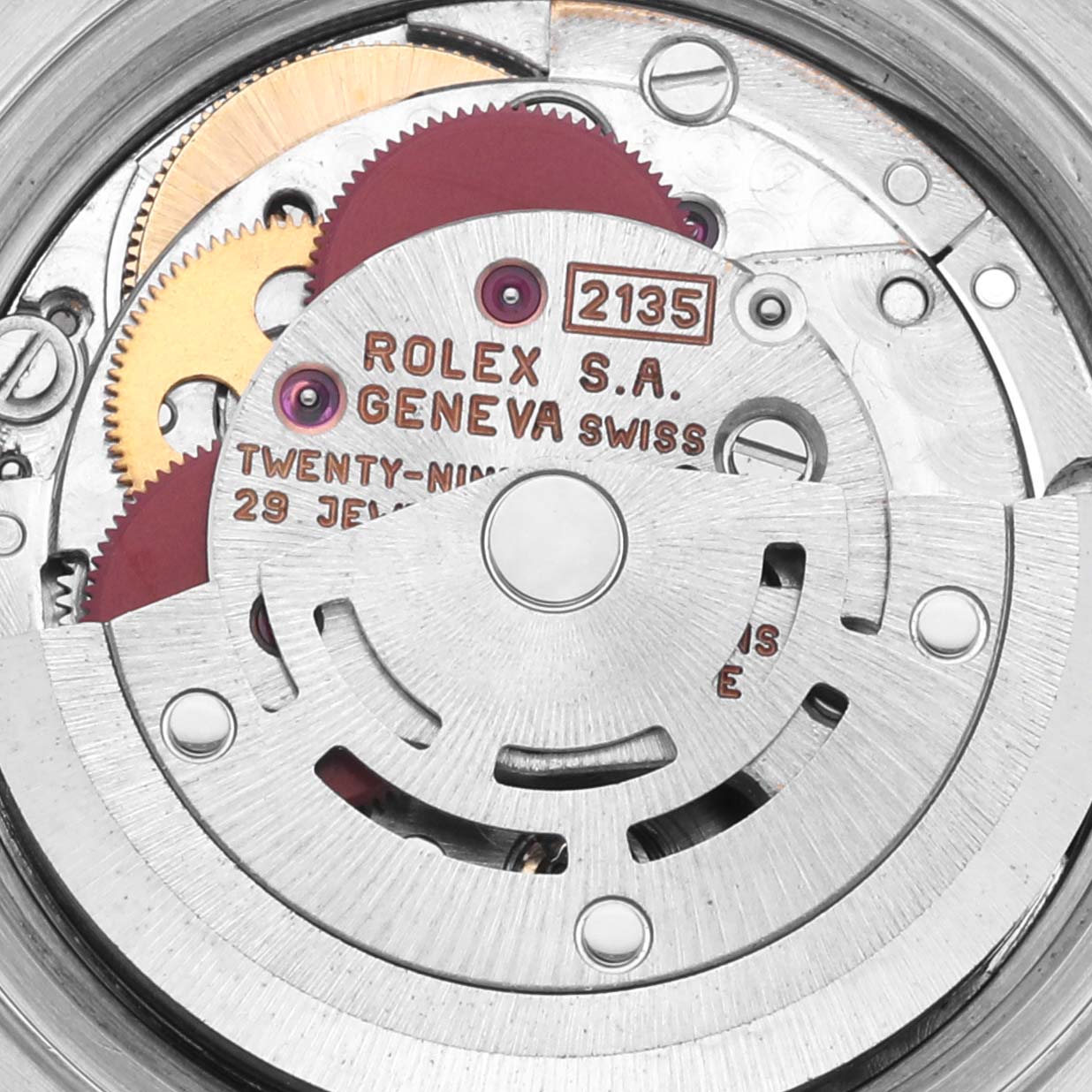 The image shows the movement and internal components of a Rolex Datejust 69173 Women's Steel and Gold (two tone) Blue Dial 69173 Women's Steel and Gold (two tone) Blue Dial watch.