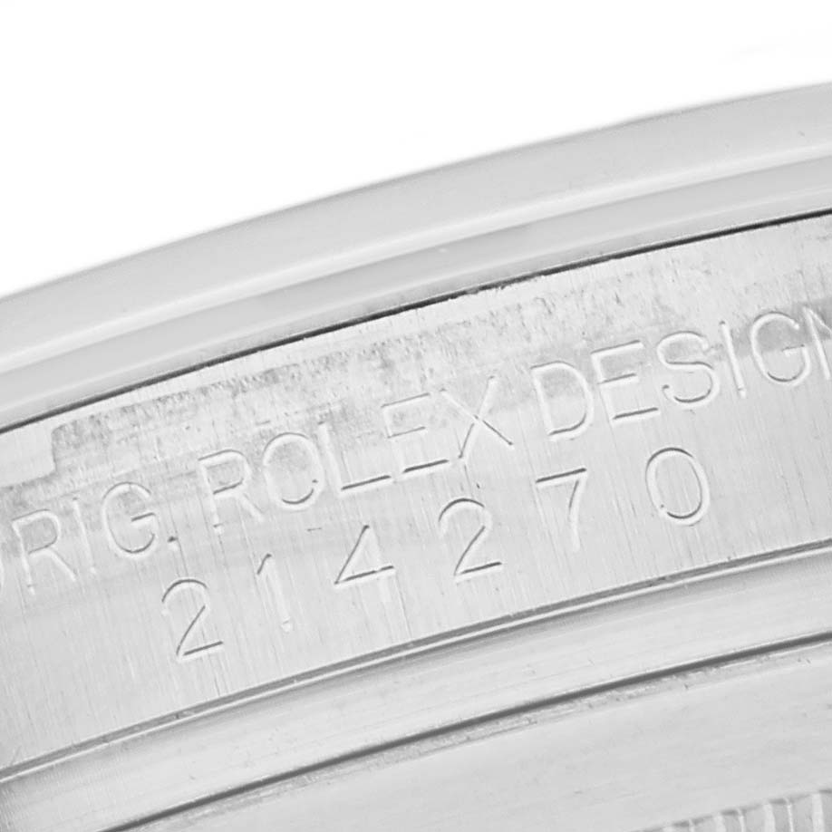 This image shows a close-up of the serial number engraving from the Explorer model by Rolex.