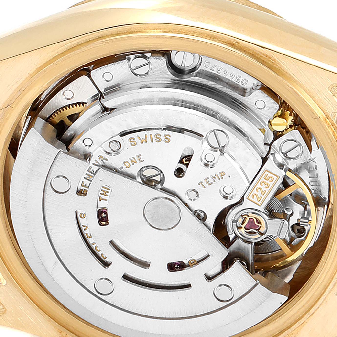 This image shows a close-up of the movement mechanism inside the Rolex President 69278 Women's Yellow Gold Blue Dial 69278 Women's Yellow Gold Blue Dial model watch.