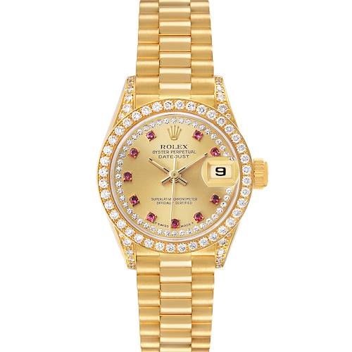Photo of Rolex President Yellow Gold Diamond Ruby Dial Ladies Watch 69158