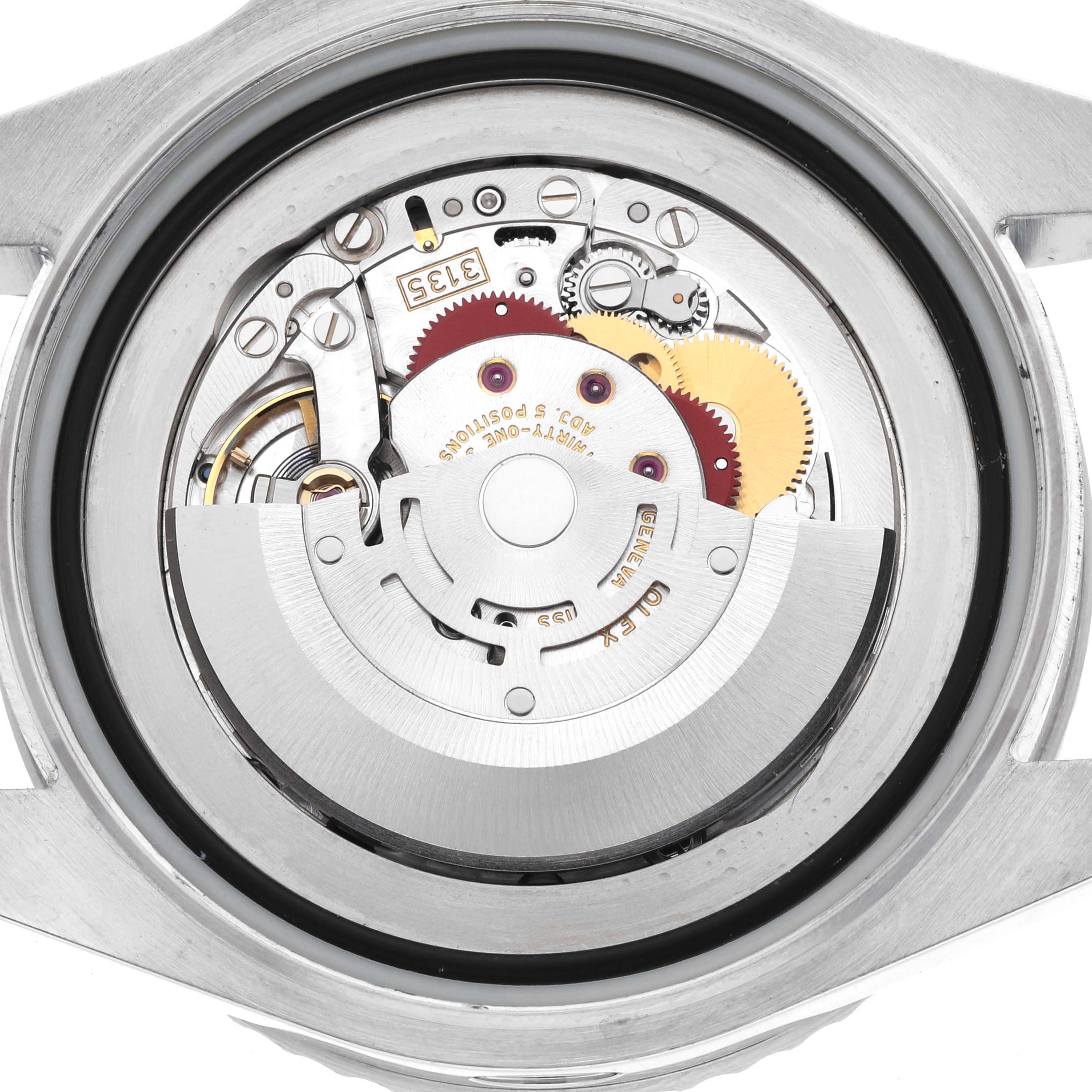 The image shows the internal movement of a Rolex Sea-Dweller 116660 Men's Stainless Steel Black Dial watch from a rear angle.