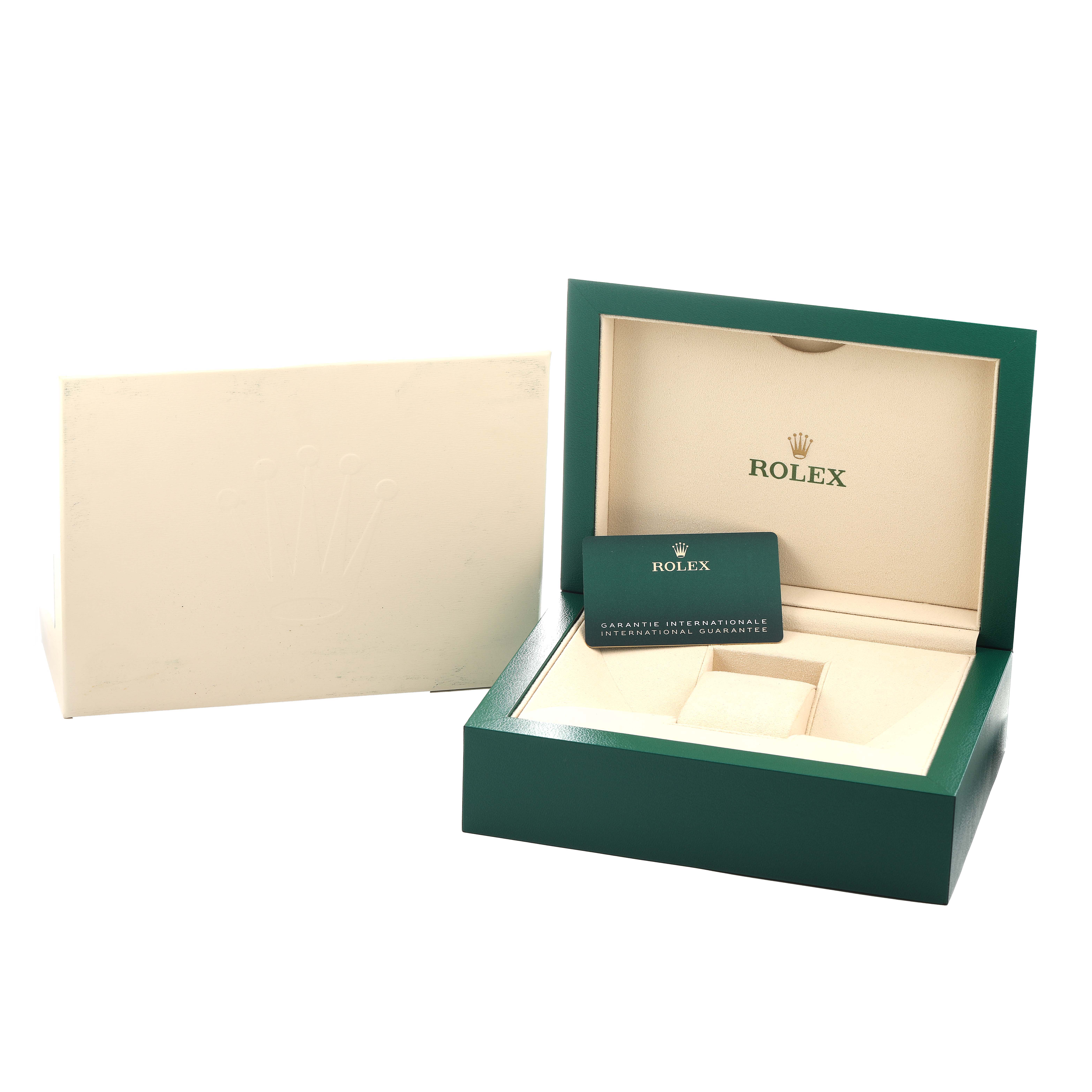 The image shows a Rolex Submariner 126613 Men's Steel and Gold (two tone) Black Dial watch box, guarantee card, and outer box from a front angle.