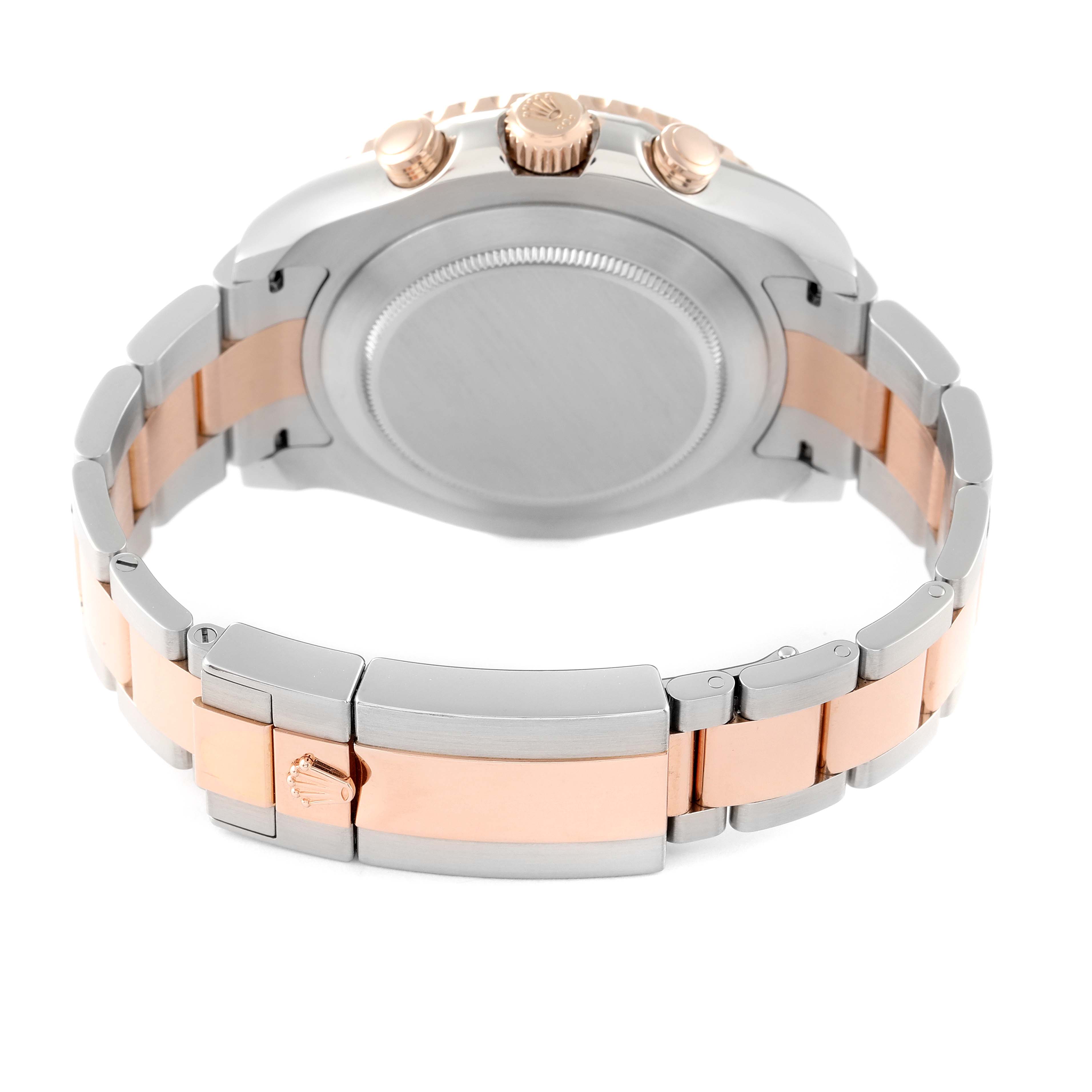 The image shows the back case and oyster bracelet of a Rolex Yacht-Master 116681 Men
s Steel and Gold (two tone) White Dial 116681 Men
s Steel and Gold (two tone) White Dial watch, viewed from the rear.