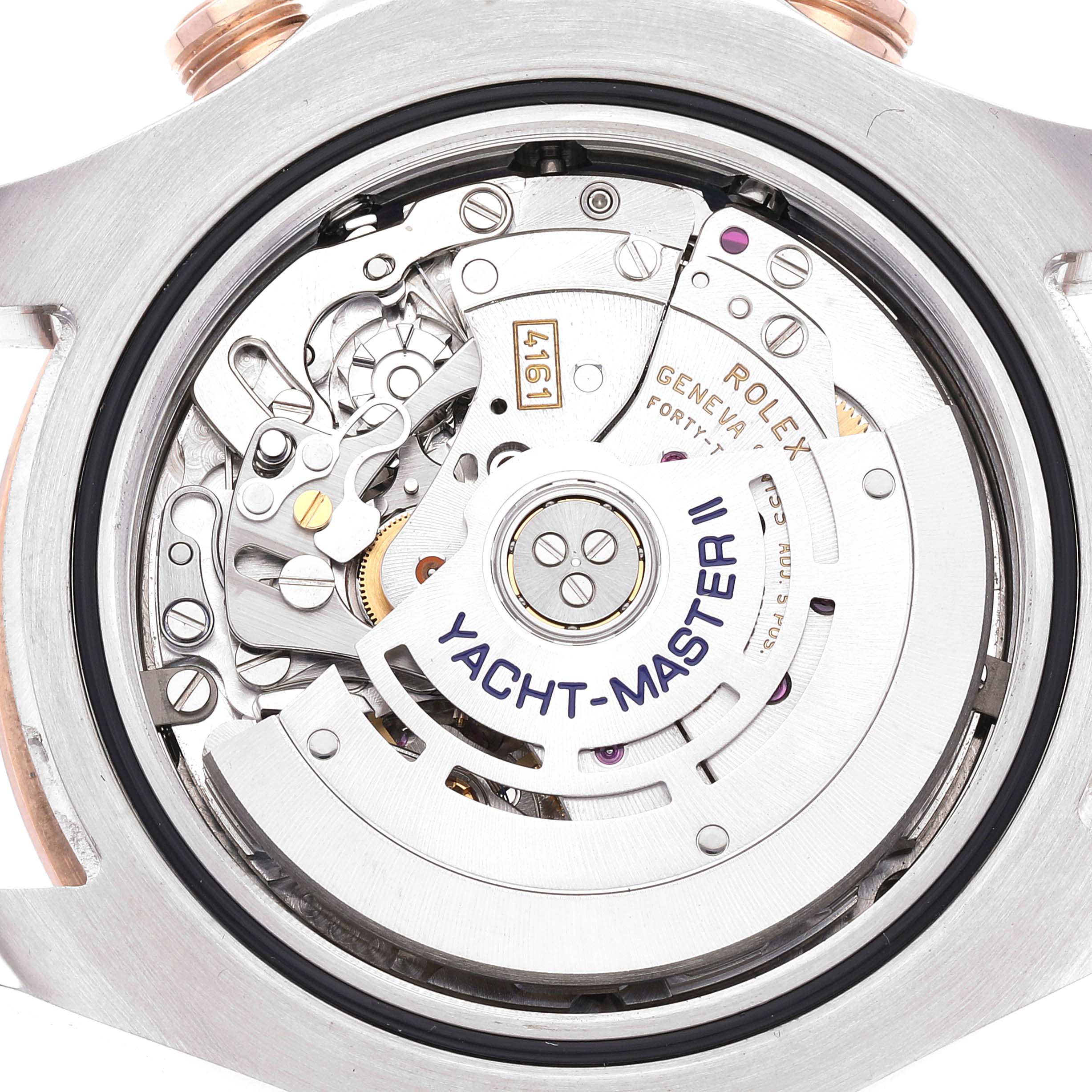 This image shows the back view of a Rolex Yacht-Master 116681 Men
s Steel and Gold (two tone) White Dial 116681 Men
s Steel and Gold (two tone) White Dial II, revealing the intricate internal mechanics.