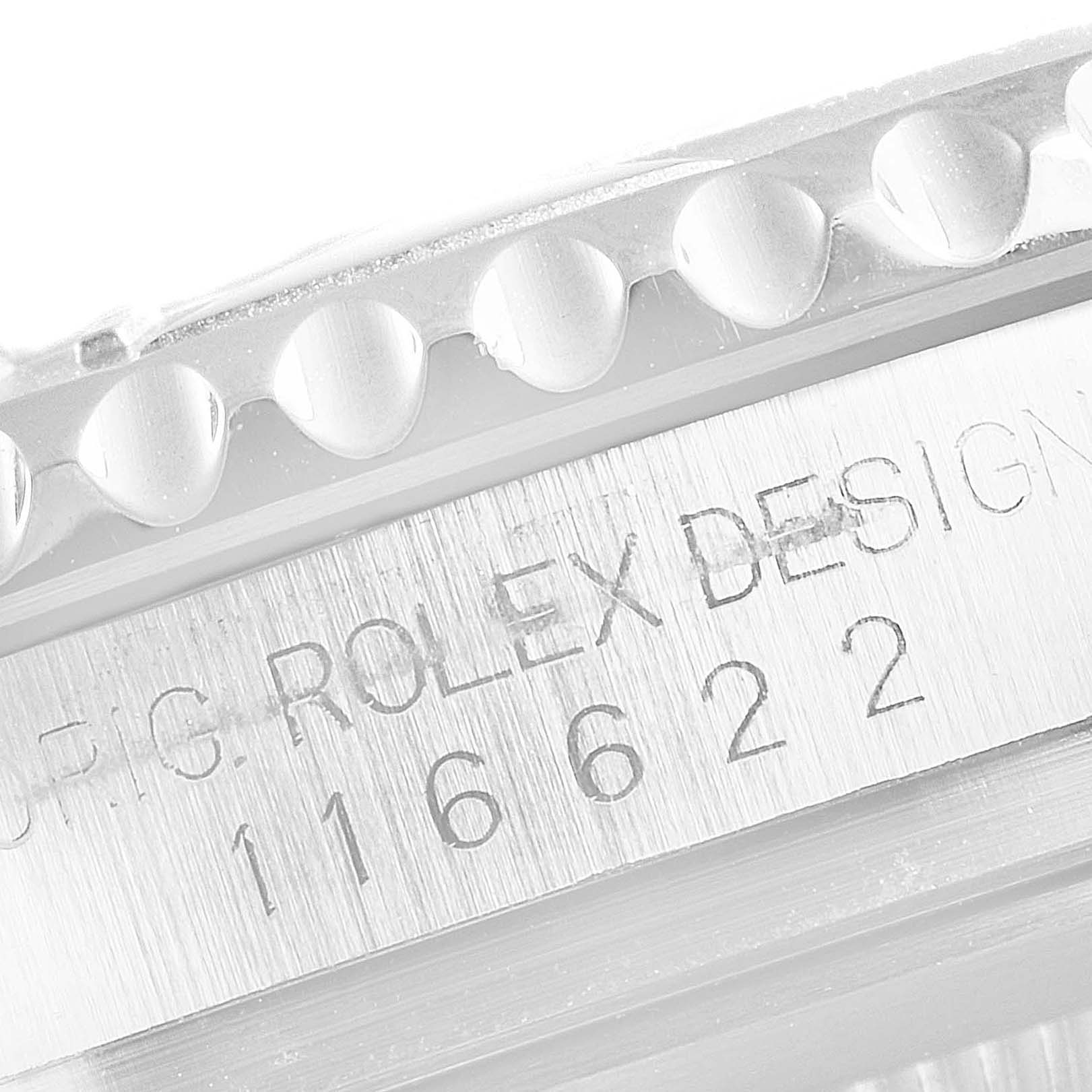 This close-up image shows the engraved number and bezel edge of a Rolex Yacht-Master 116622 Men
s Stainless Steel Grey Dial 116622 Men
s Stainless Steel Grey Dial watch.