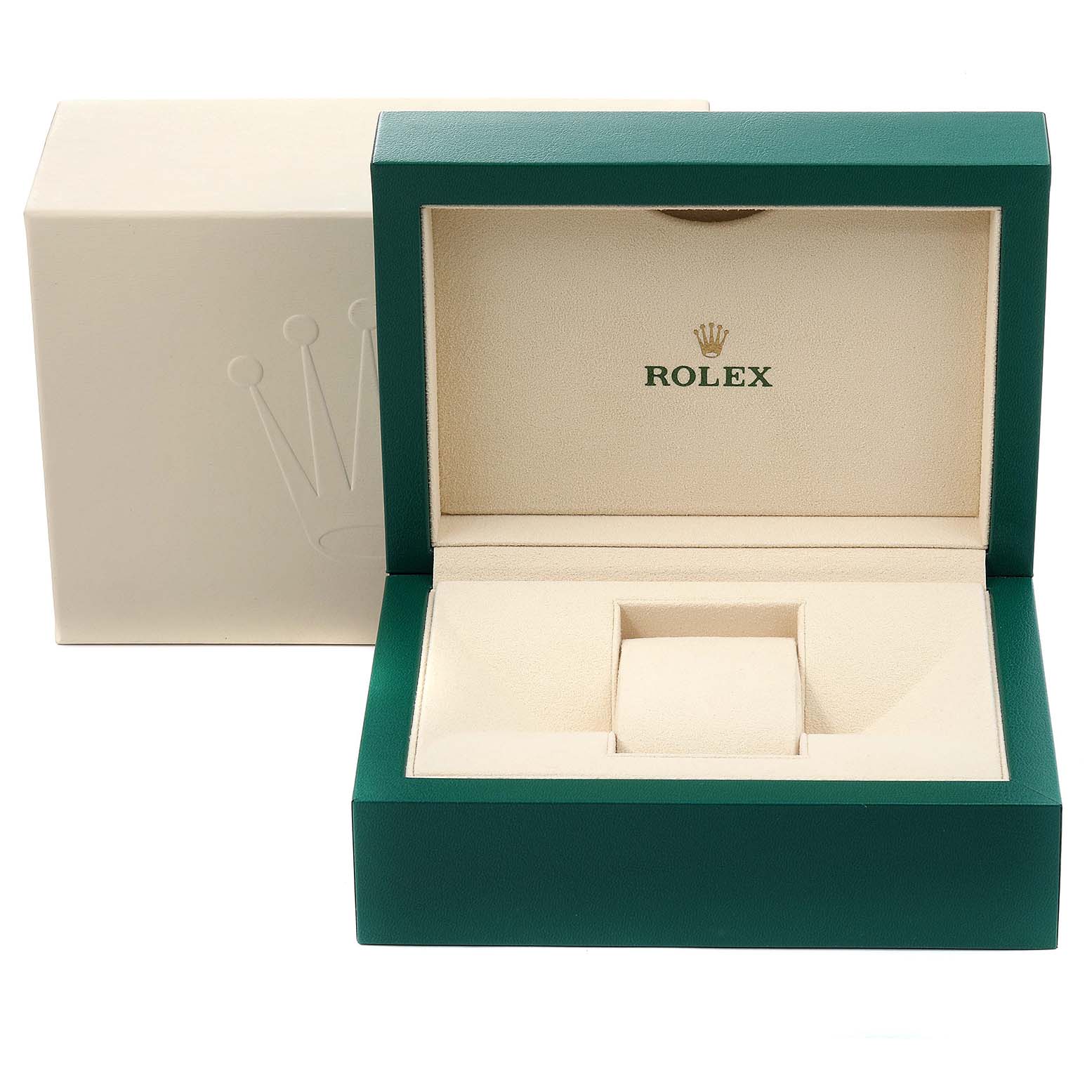 This image shows the open box and packaging for a Rolex Yacht-Master 116622 Men
s Stainless Steel Grey Dial 116622 Men
s Stainless Steel Grey Dial watch.